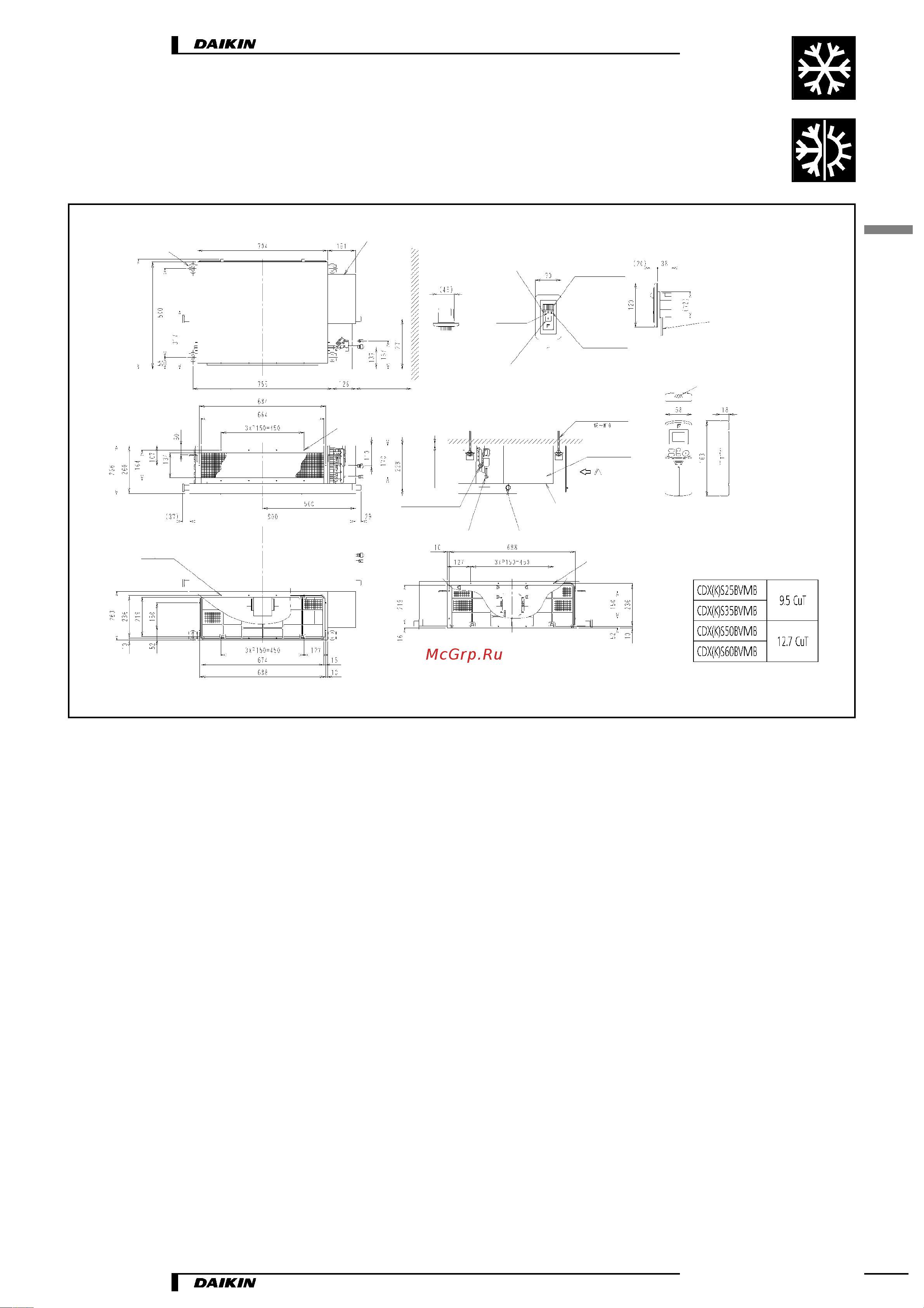 Daikin CDXS50BVMB [7/19] Габаритные и установочные чертежи