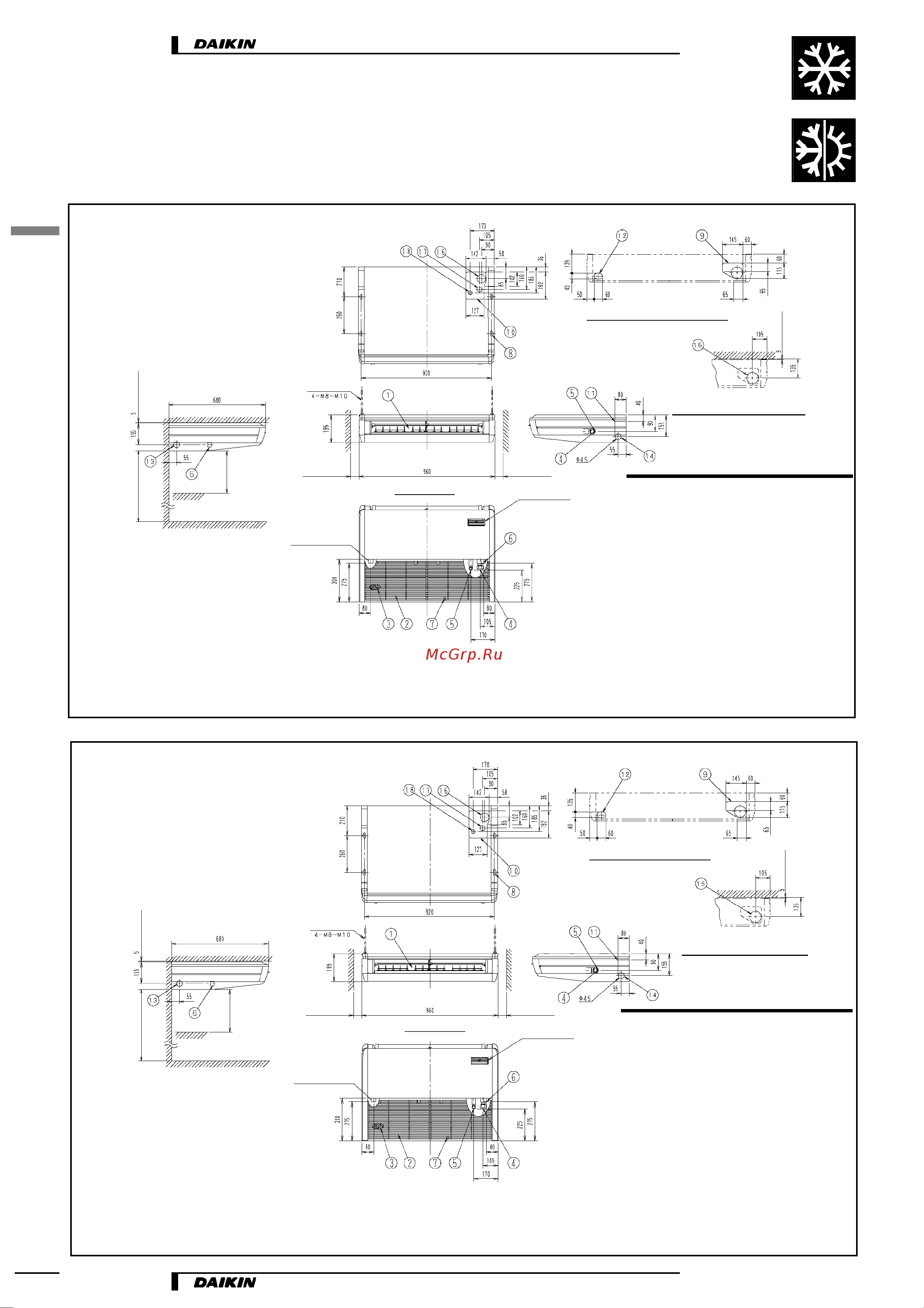 Daikin FHQ125BUV1B [6/25] Габаритные и установочные чертежи