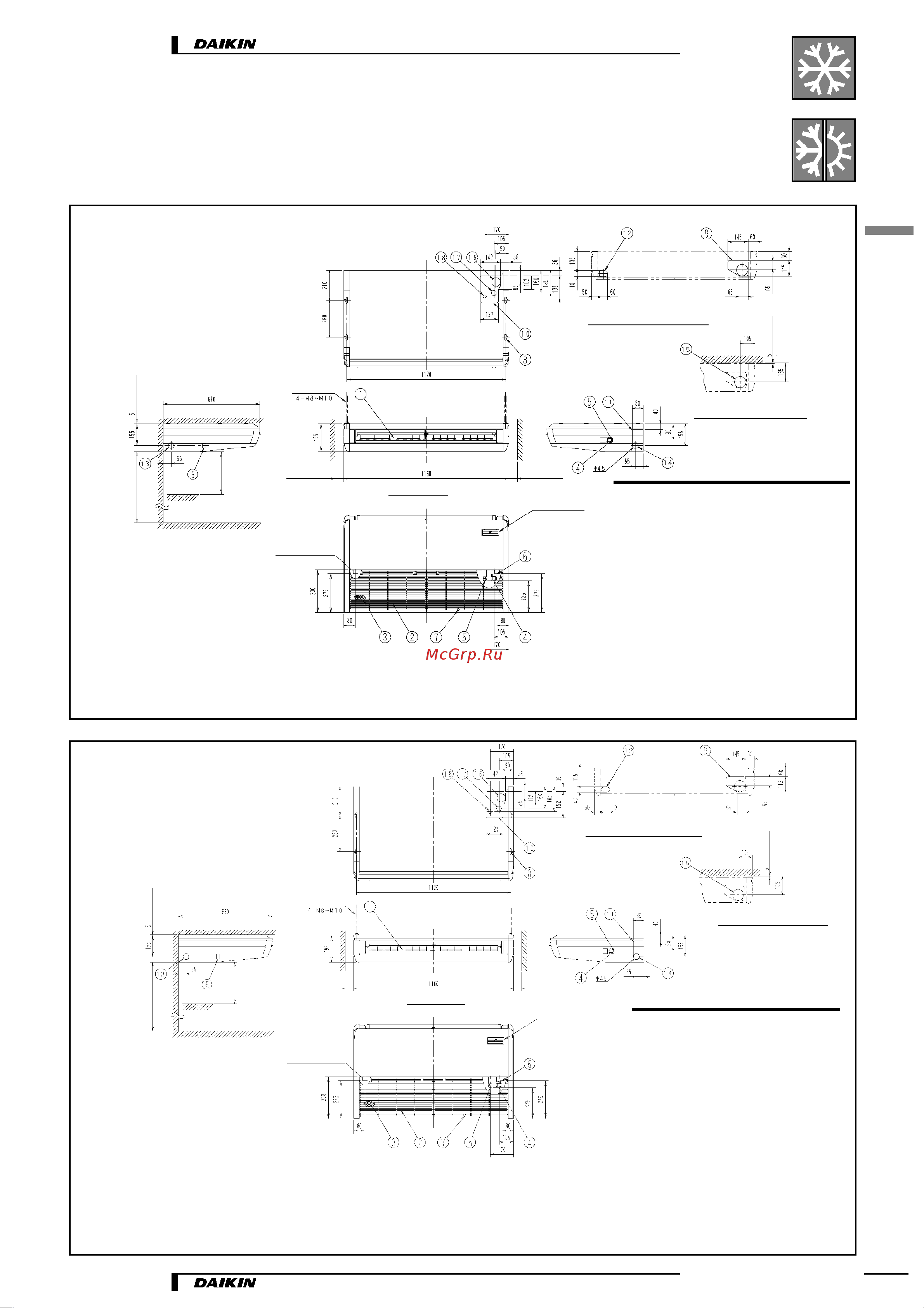 Daikin FHQ125BUV1B [7/25] Габаритные и установочные чертежи