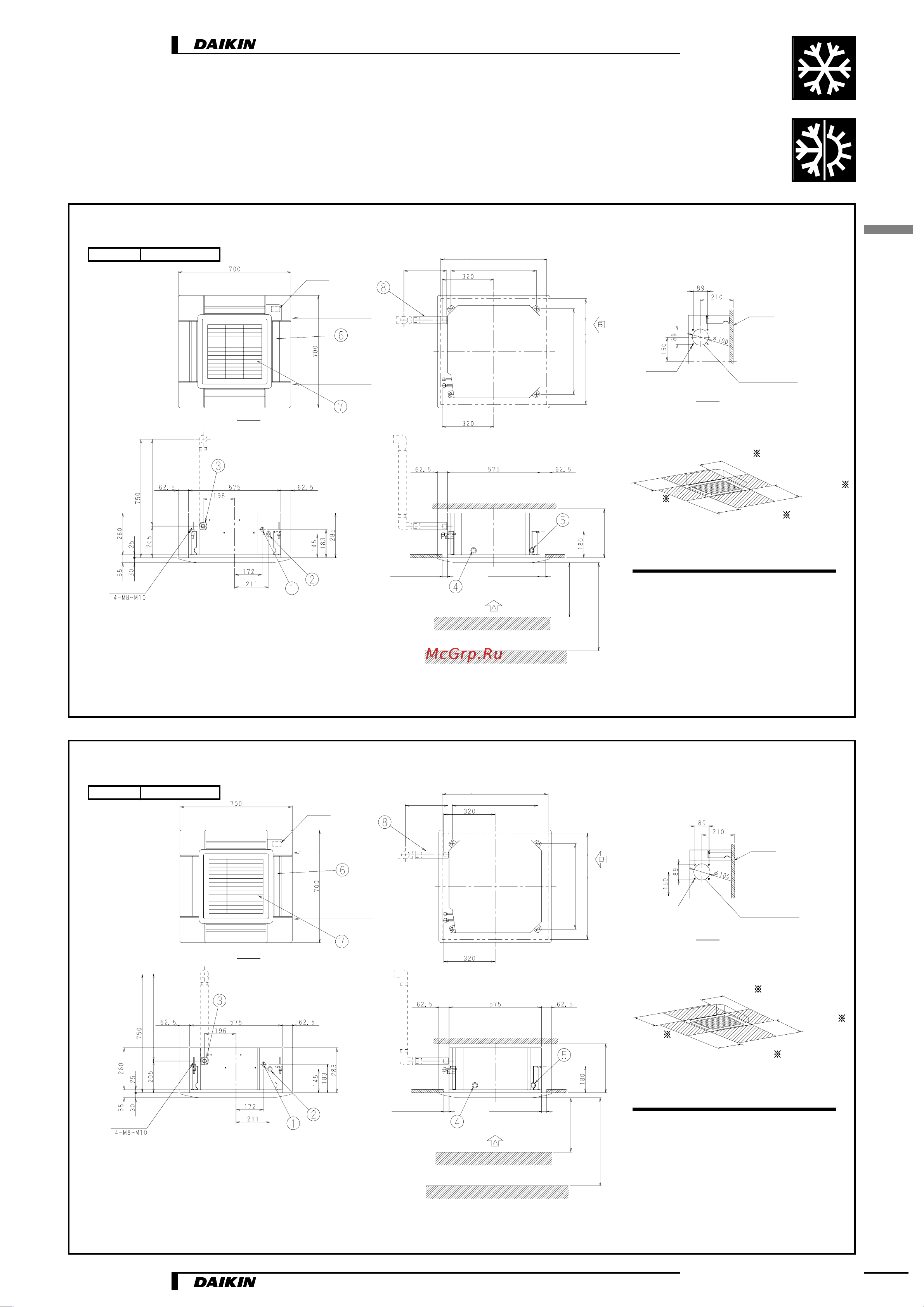 Daikin FFQ25BV1B [5/21] Габаритные и установочные чертежи