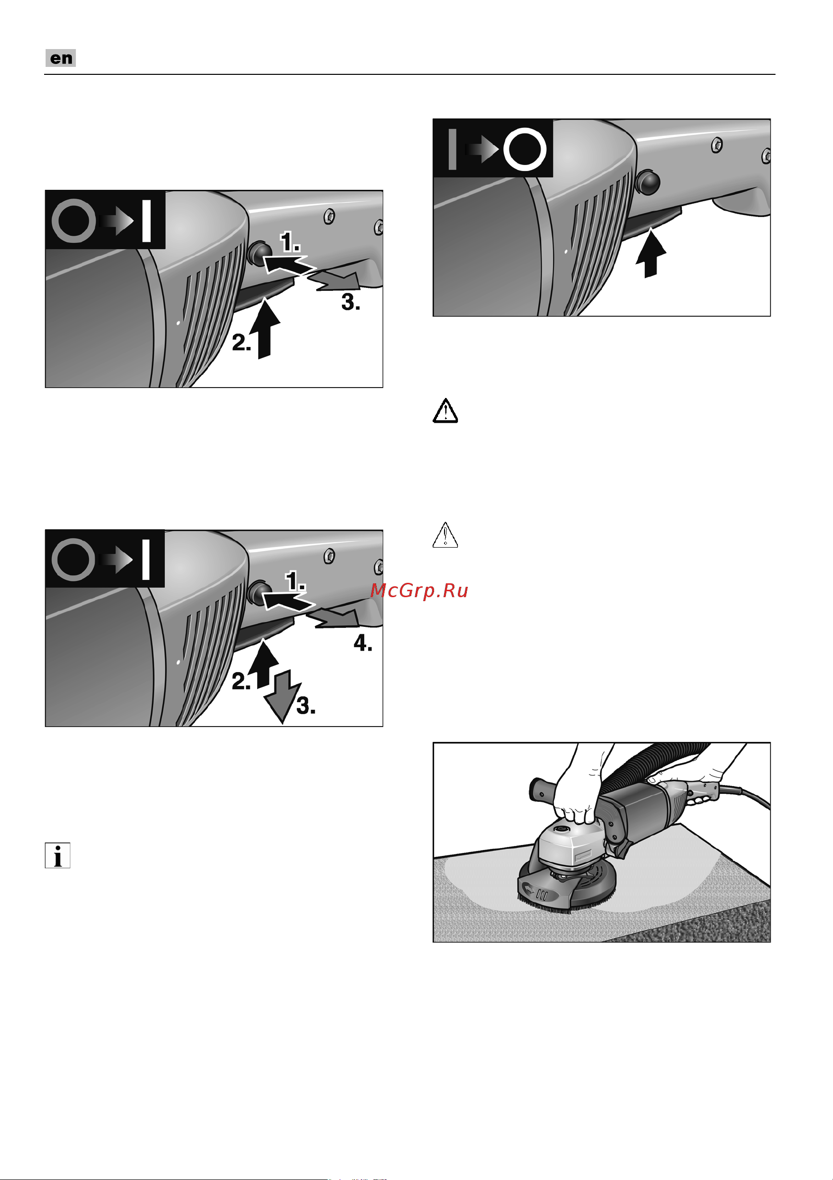 Flex LD 18-7 150 R, Kit Turbo-Jet [22/224] Switching the electric power tool on and off