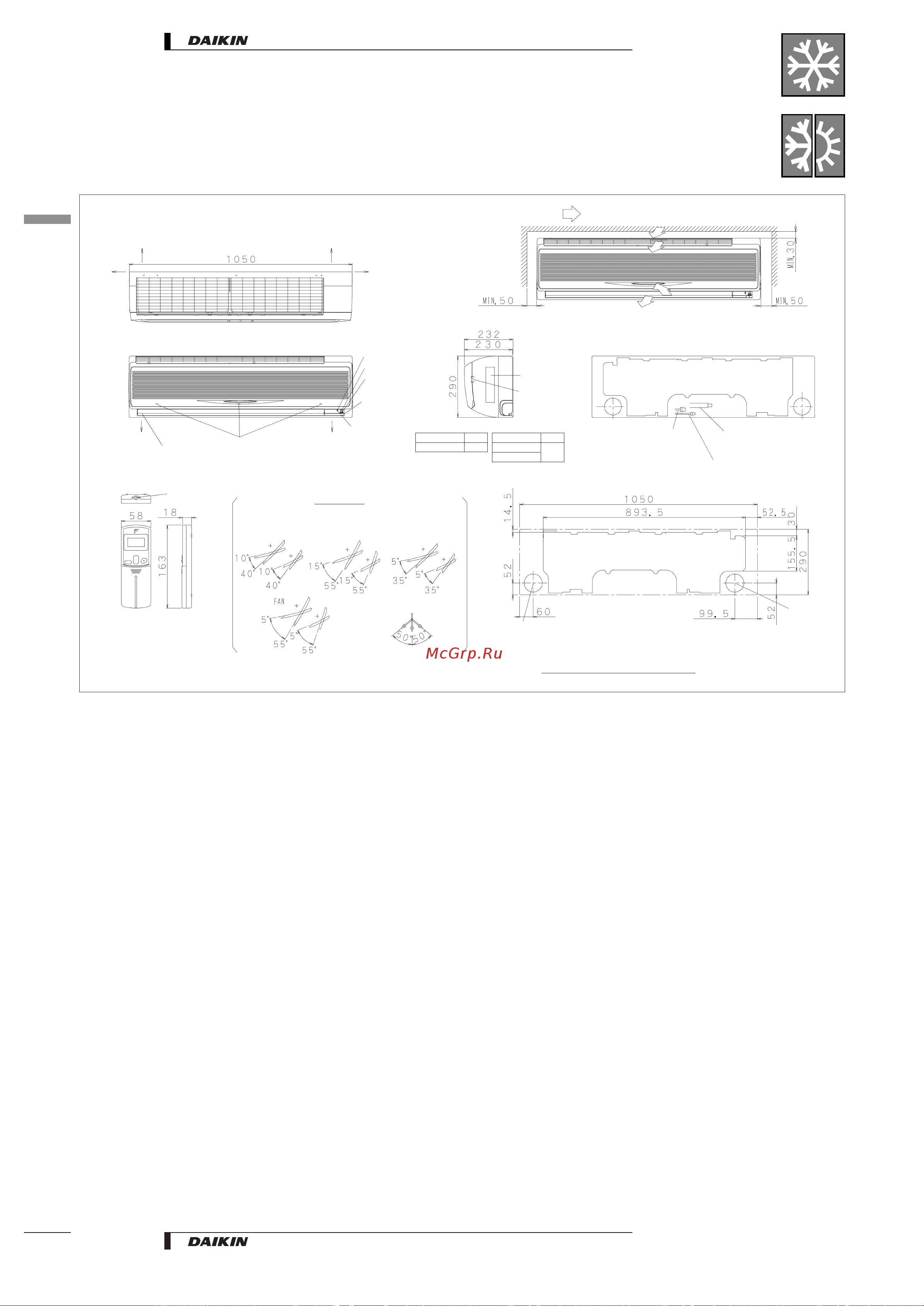 Daikin FTYS35BVMB [10/23] Dimensional drawings