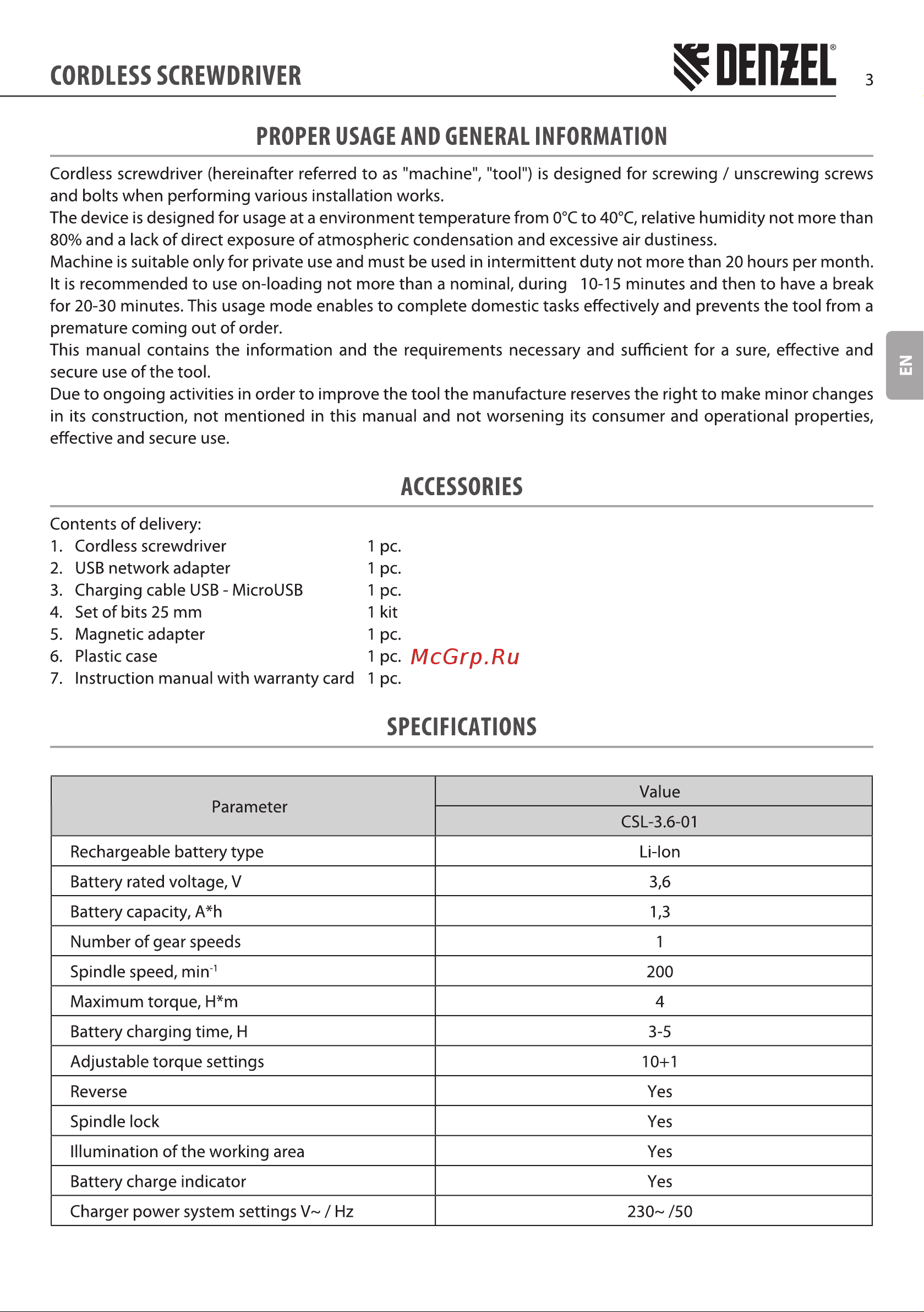 Denzel CSL-36-01 26001 [3/24] Proper usage and general information