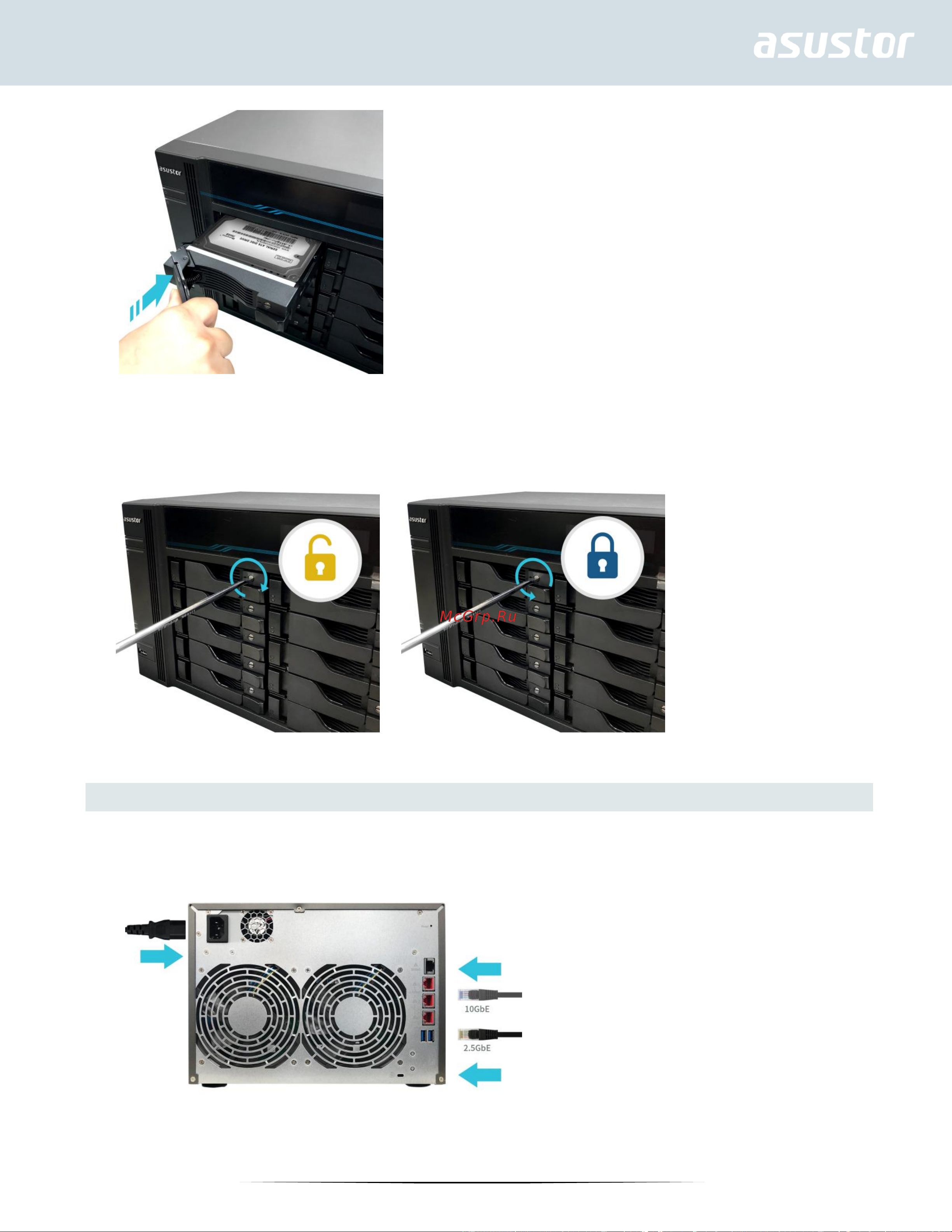 Asustor LOCKERSTOR 10 Pro AS7110T [10/34] Подключение и питание сетевого хранилища