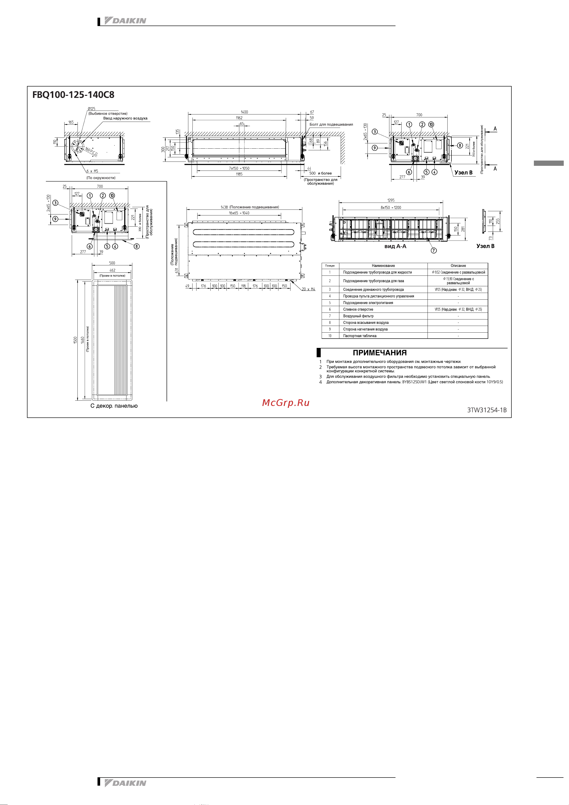 Daikin FBQ50C8VEB [12/27] Размерные чертежи