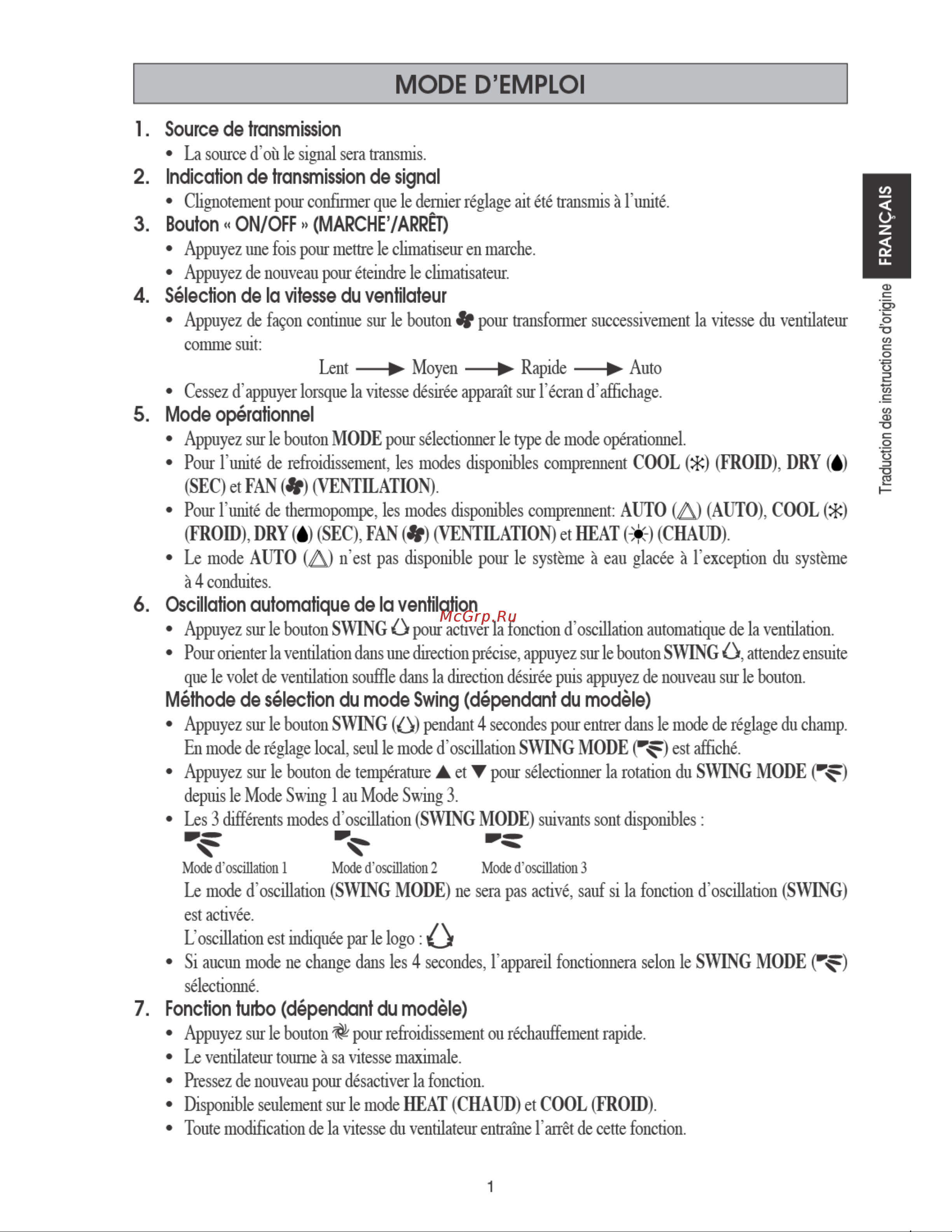 Daikin FTYN35LV1B [11/48] Mode d emploi