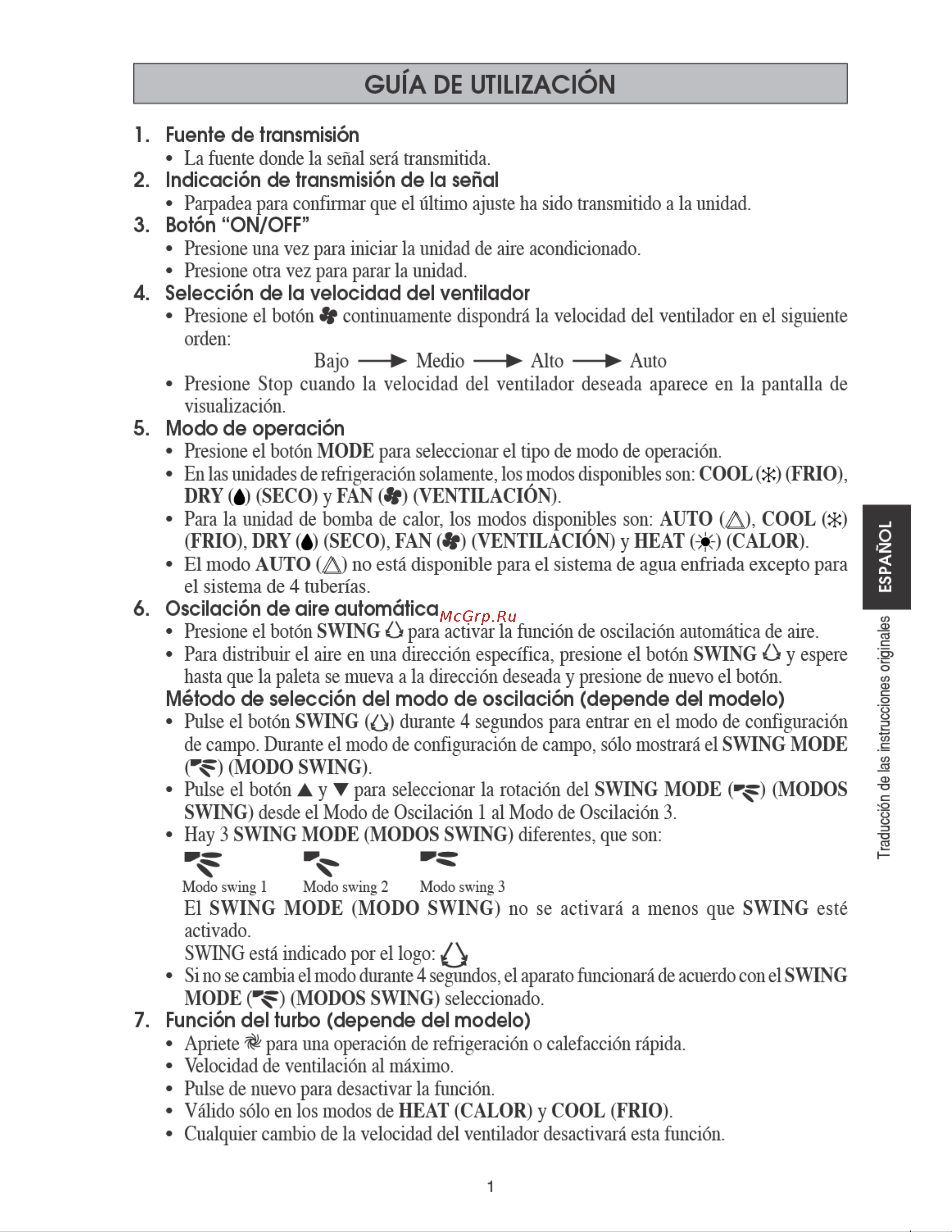 Daikin FTYN60LV1B [23/48] Guía de utilización