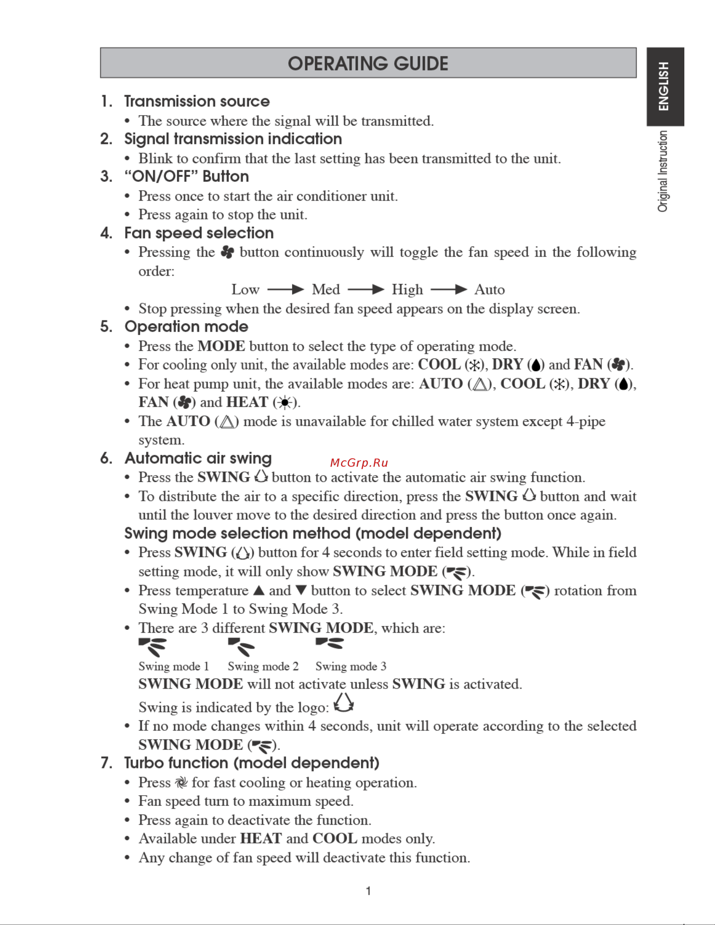 Daikin FTYN35LV1B [7/48] Operating guide