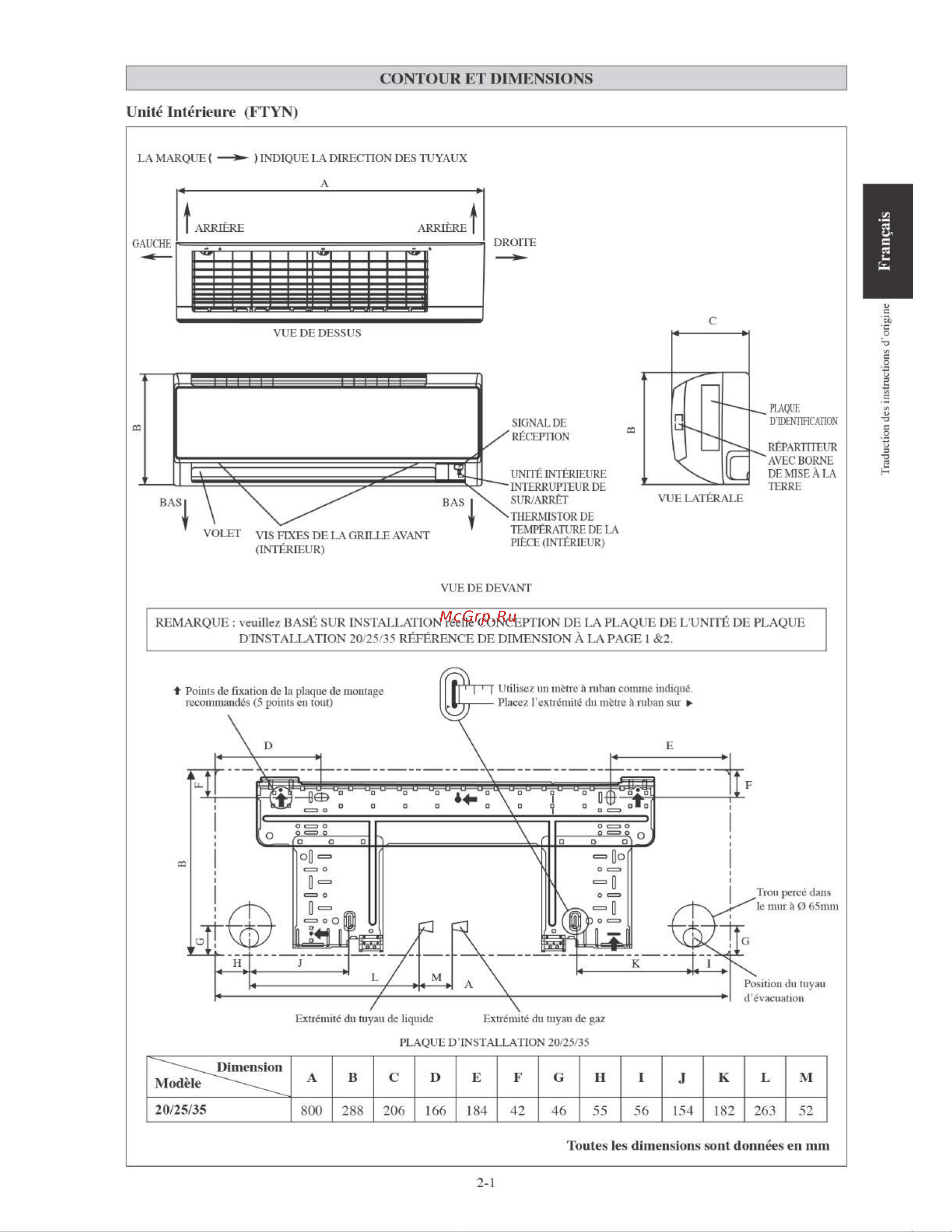 Daikin FTYN25LV1B [21/152] Contour et dimensions
