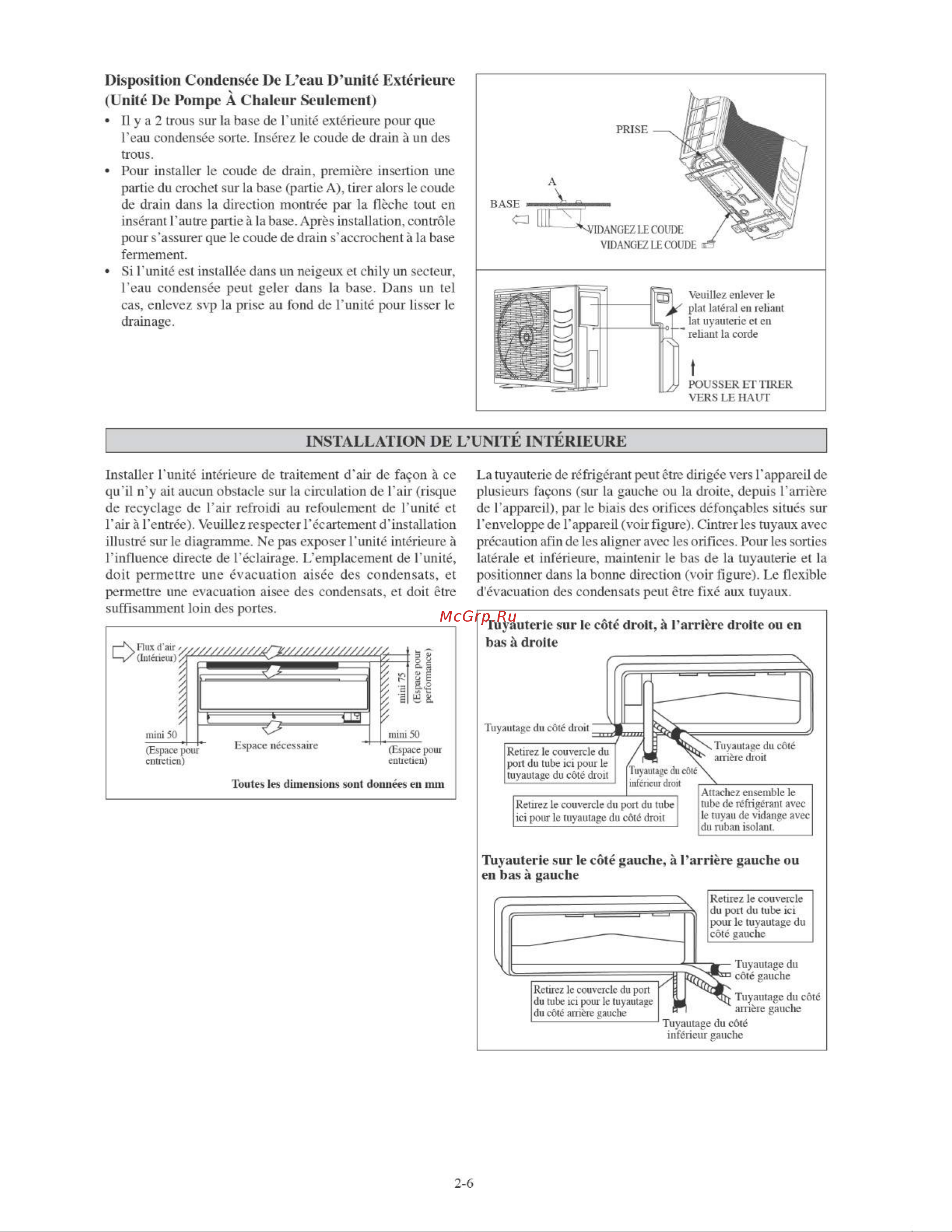 Daikin FTYN35LV1B [26/152] Disposition condensée de l eau d unité extérieure unité de pompe a chaleur seulement