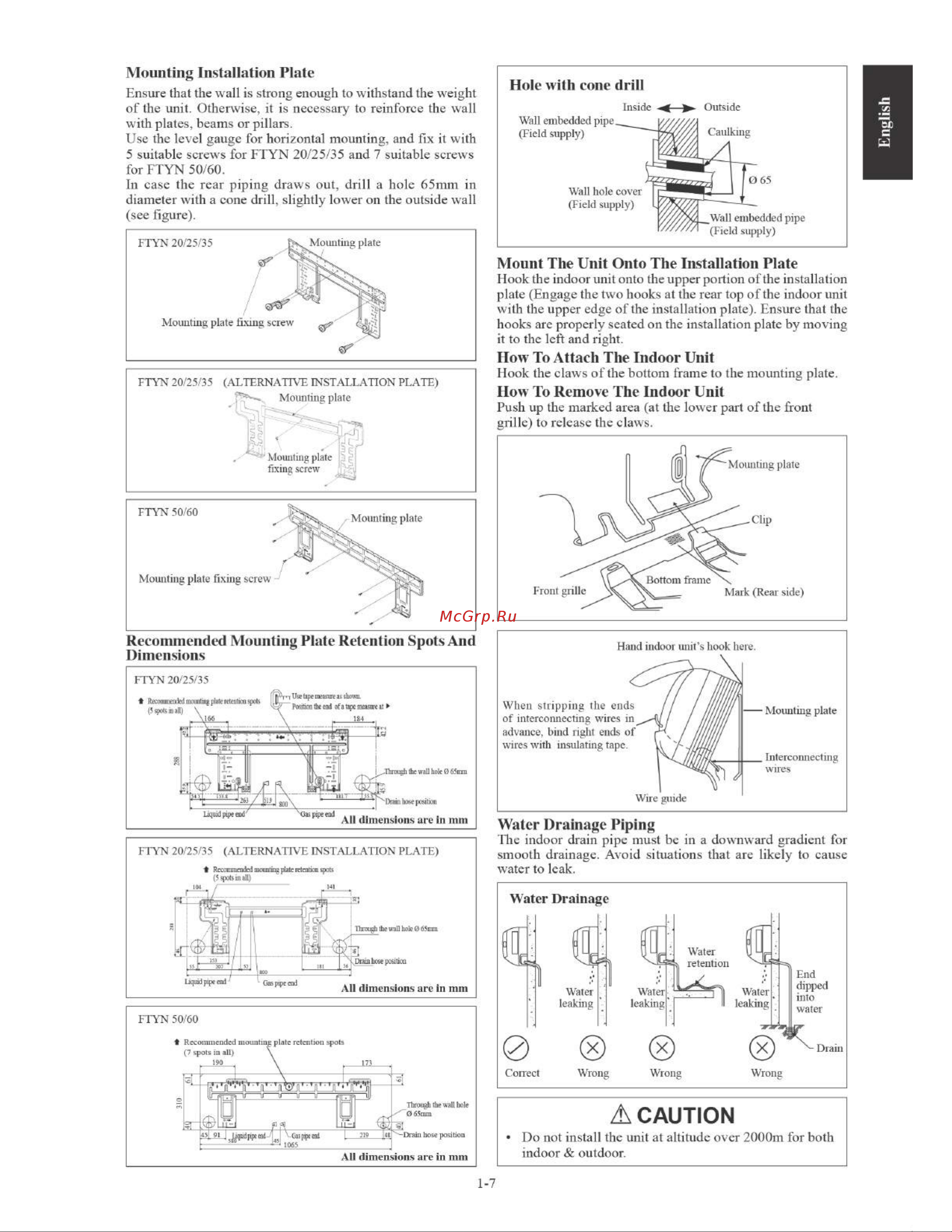 Daikin FTYN35LV1B [9/152] Hole with cone drill