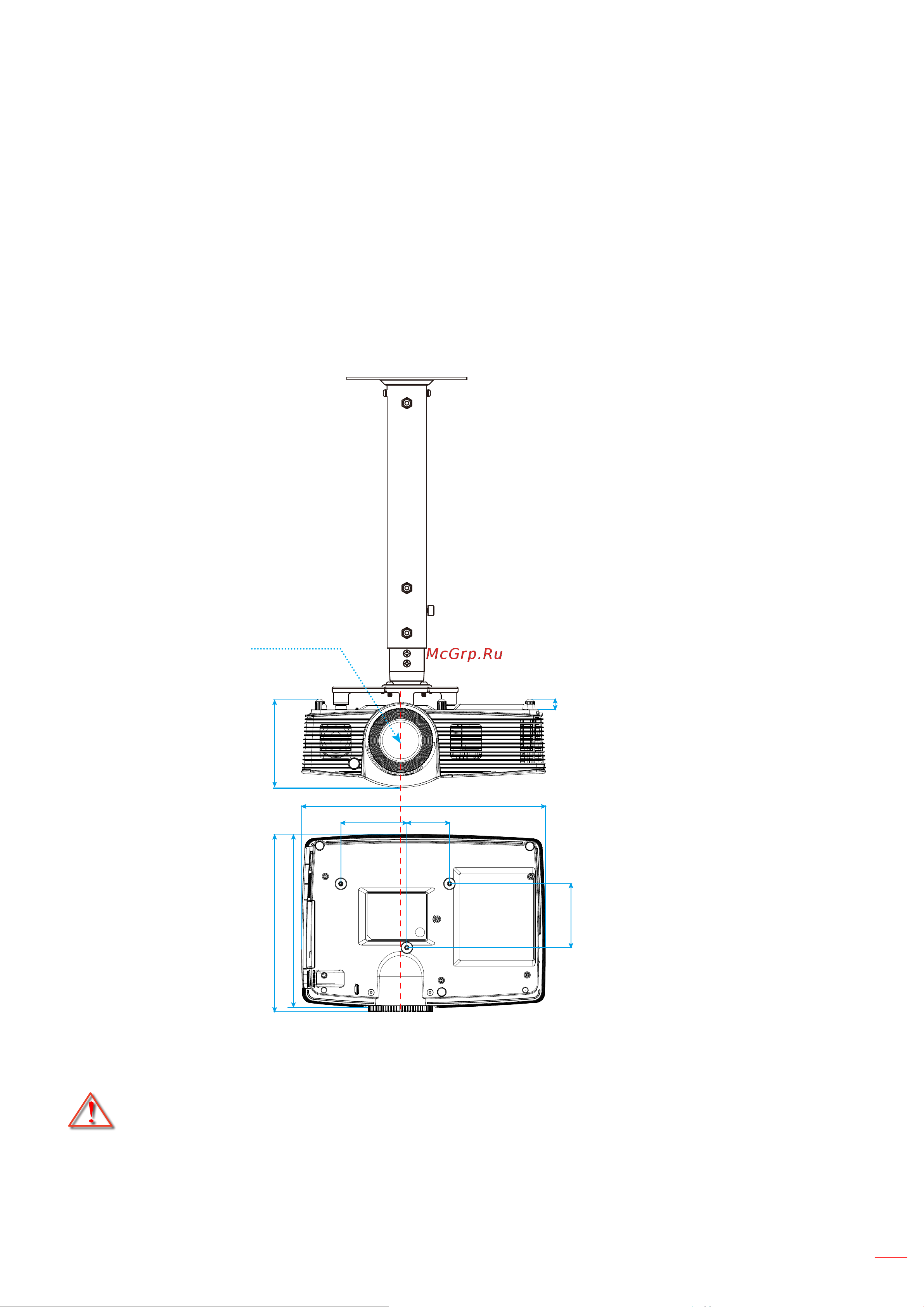 Optoma EH416e [61/71] Размеры проектора и потолочная установка