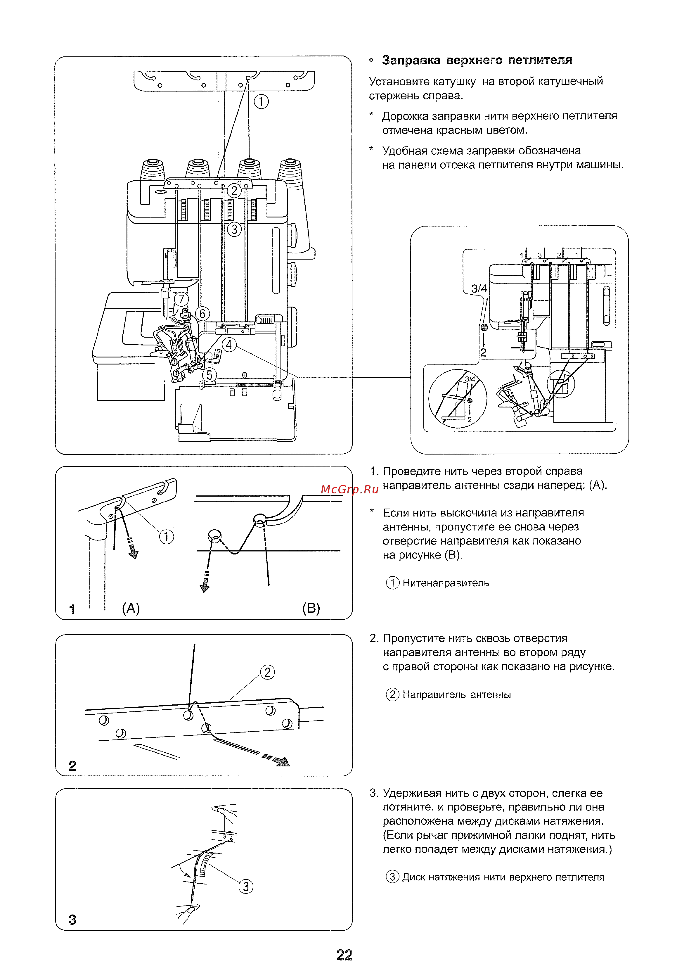 Janome MyLock 734D [23/50] Заправка верхнего петлителя