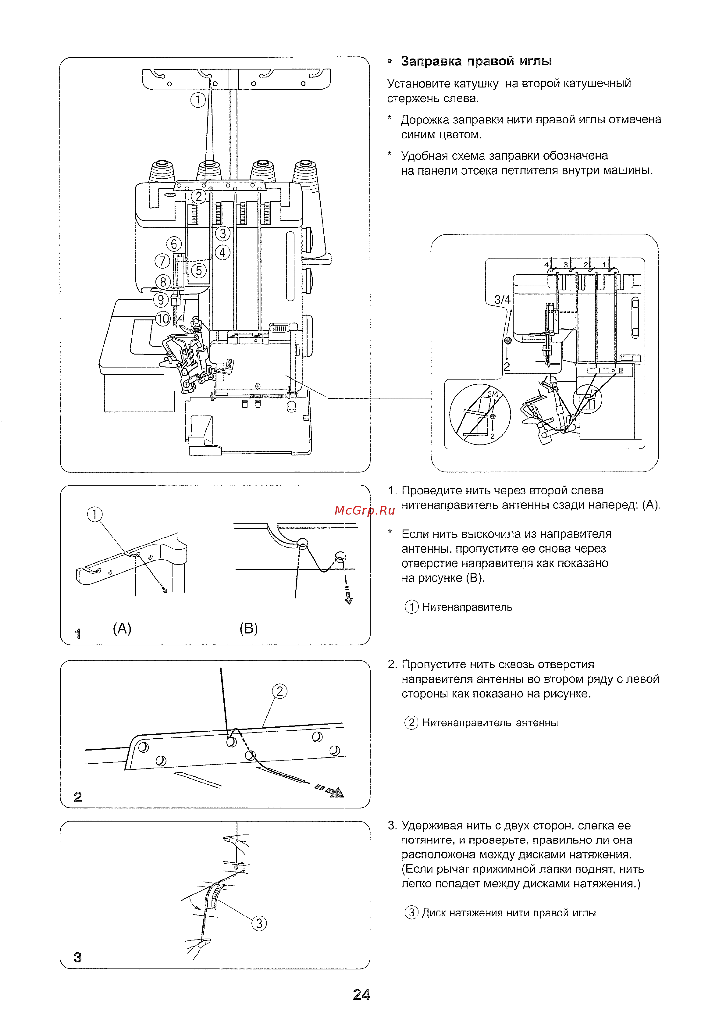 Janome MyLock 734D [25/50] Заправка правой иглы