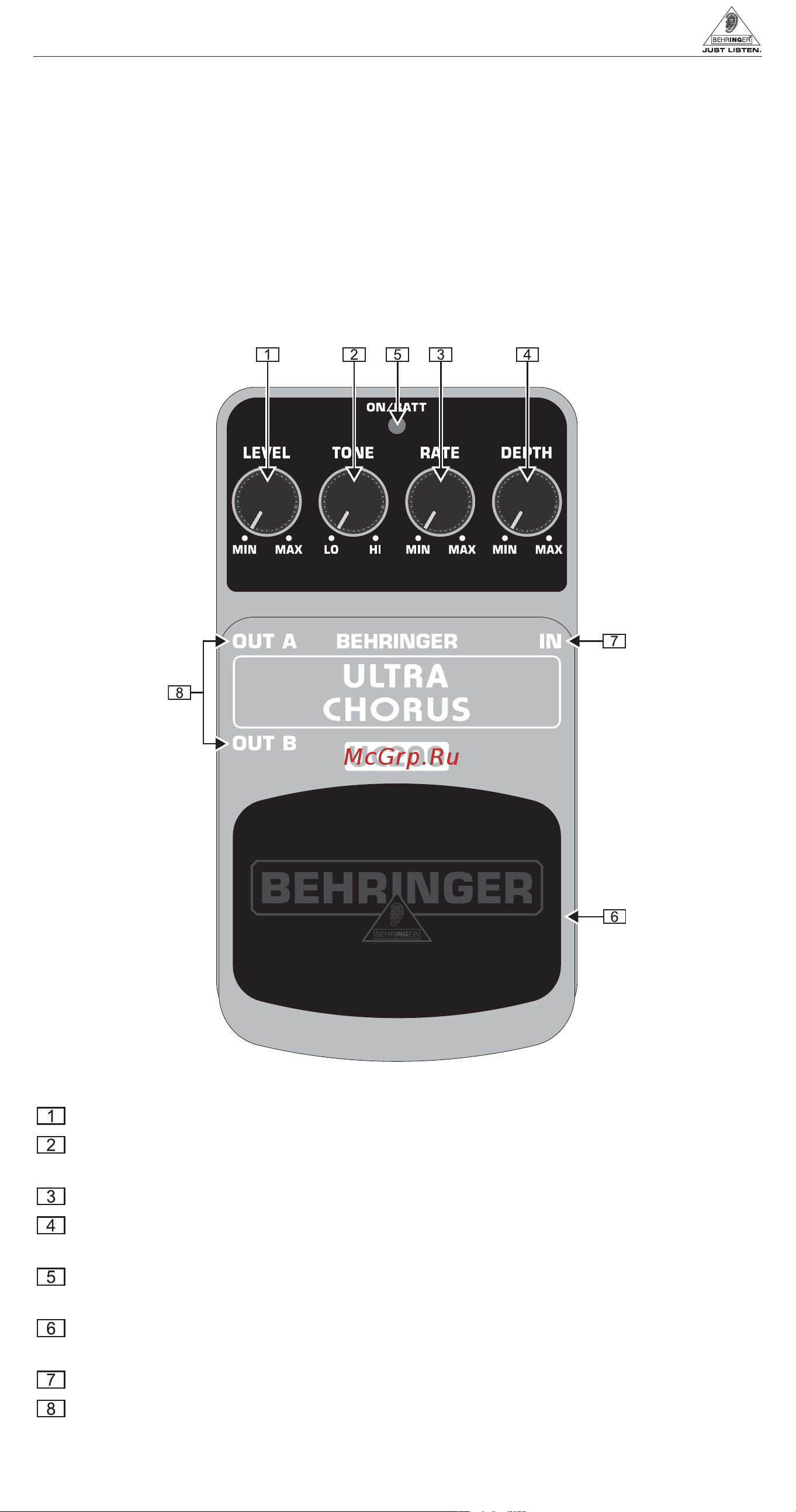 Behringer UC200 ULTRA CHORUS Руководство по эксплуатации онлайн