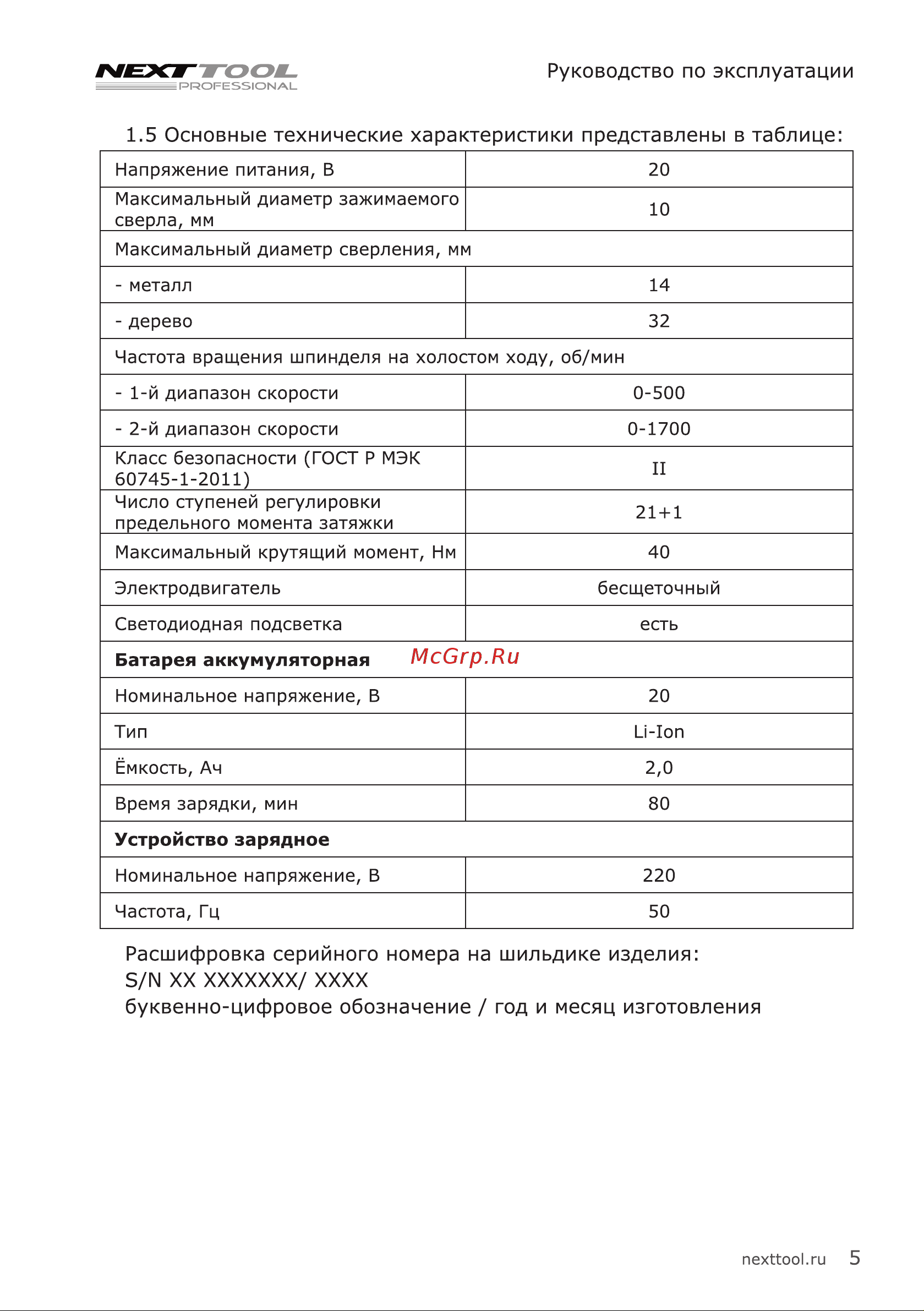 NEXTTOOL ACD-20BLS/MAX [5/20] Next fool руководство по эксплуатации