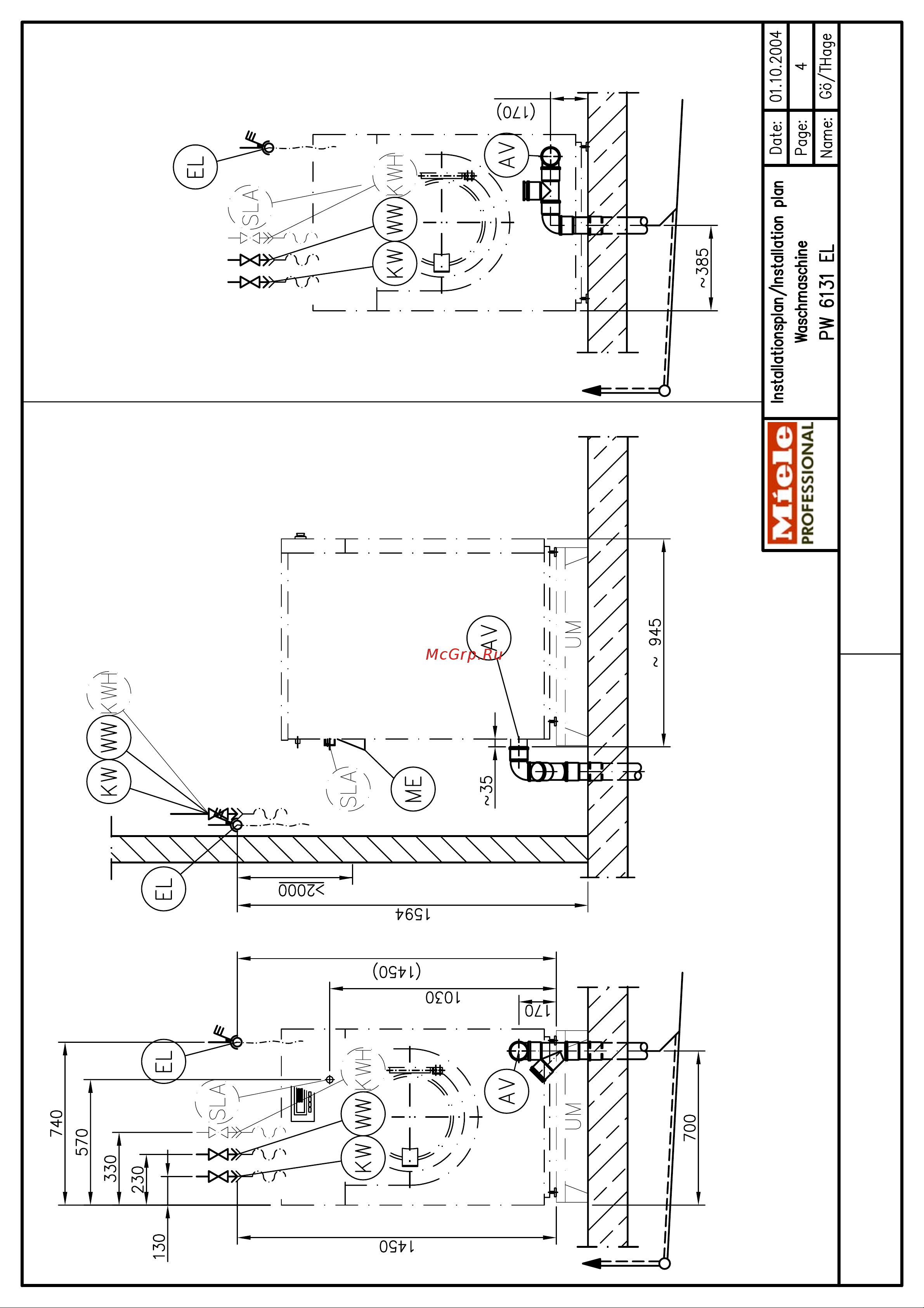 Miele PW 6131 EL FT Инструкция по установке онлайн [4/9] 16964