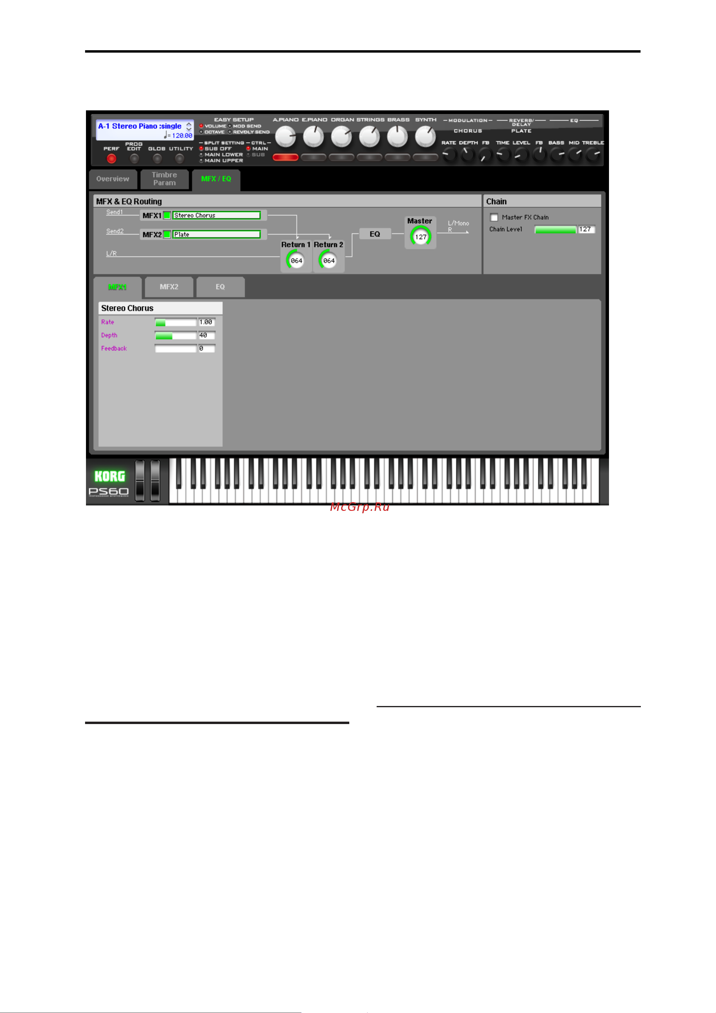 Korg PS60 [15/148] Вкладка mfx eq мастер эффект eq