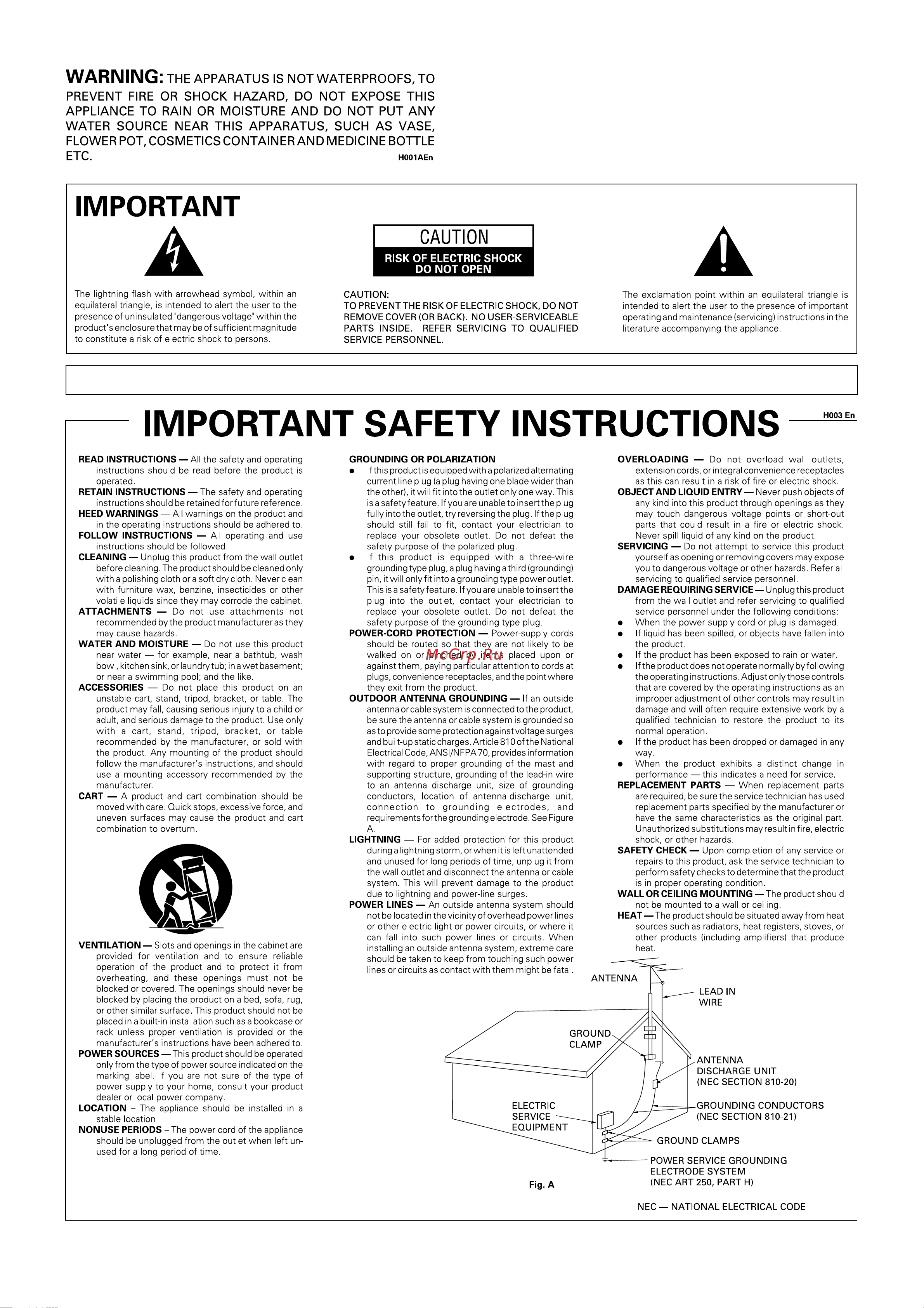 Pioneer CDJ-1000 [2/20] The no user serviceable parts compartment warning is located on the appliance bottom