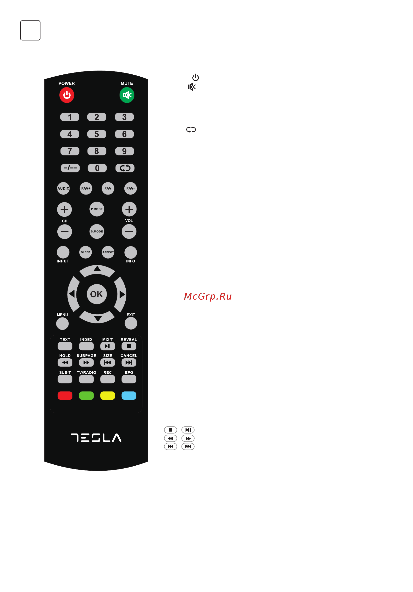 Tesla 42Q310BF [10/76] Remote control buttons