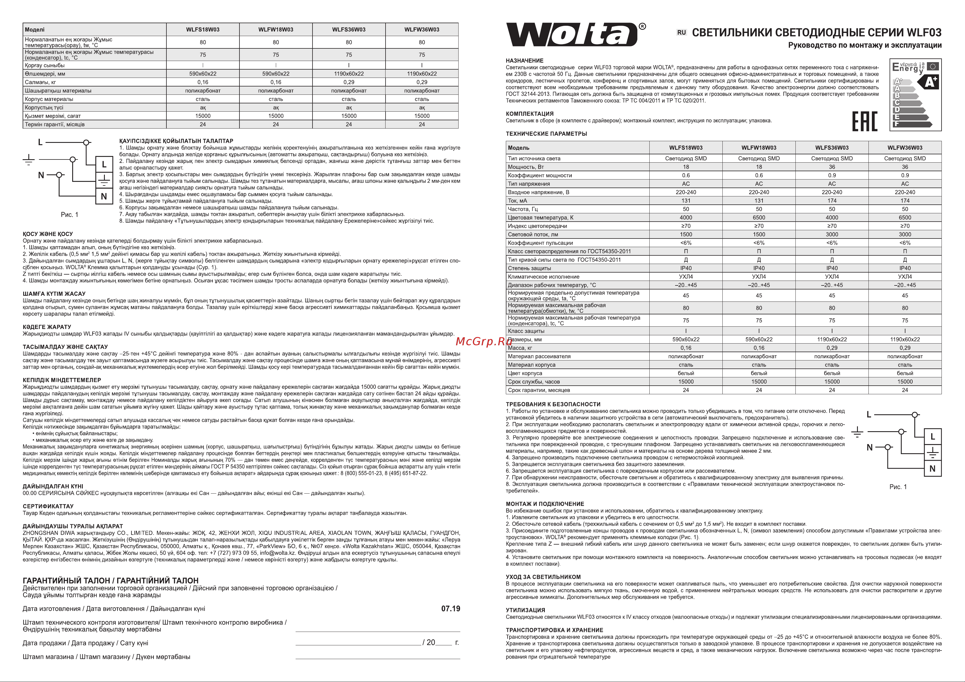 Wolta WLFW18W03 Инструкция по эксплуатации онлайн