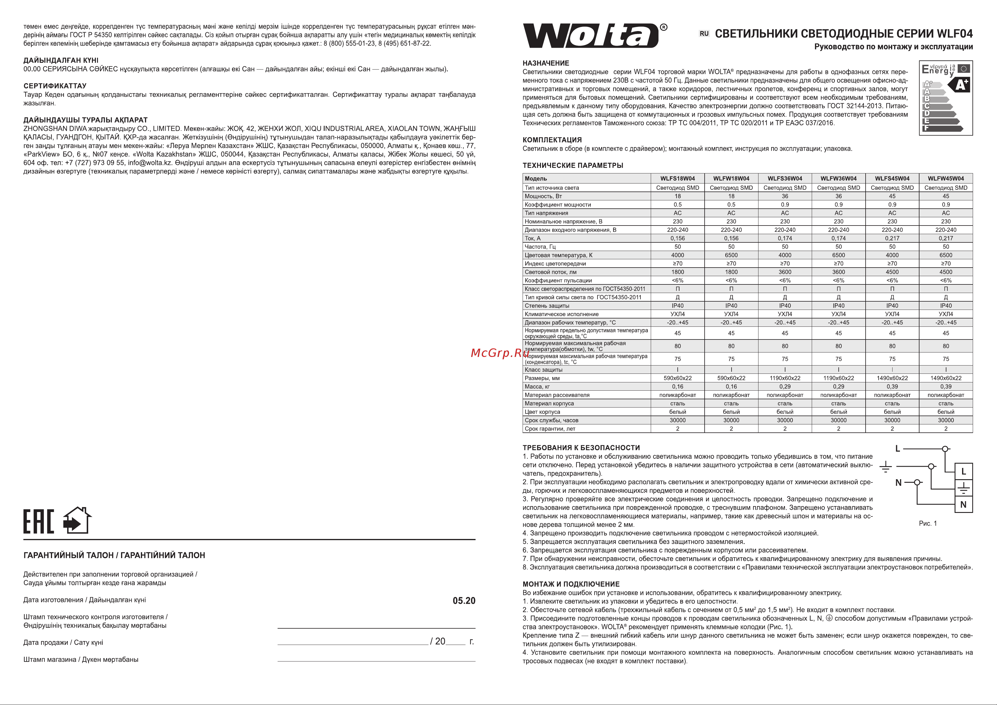 Wolta WLFS45W04 Инструкция по эксплуатации онлайн
