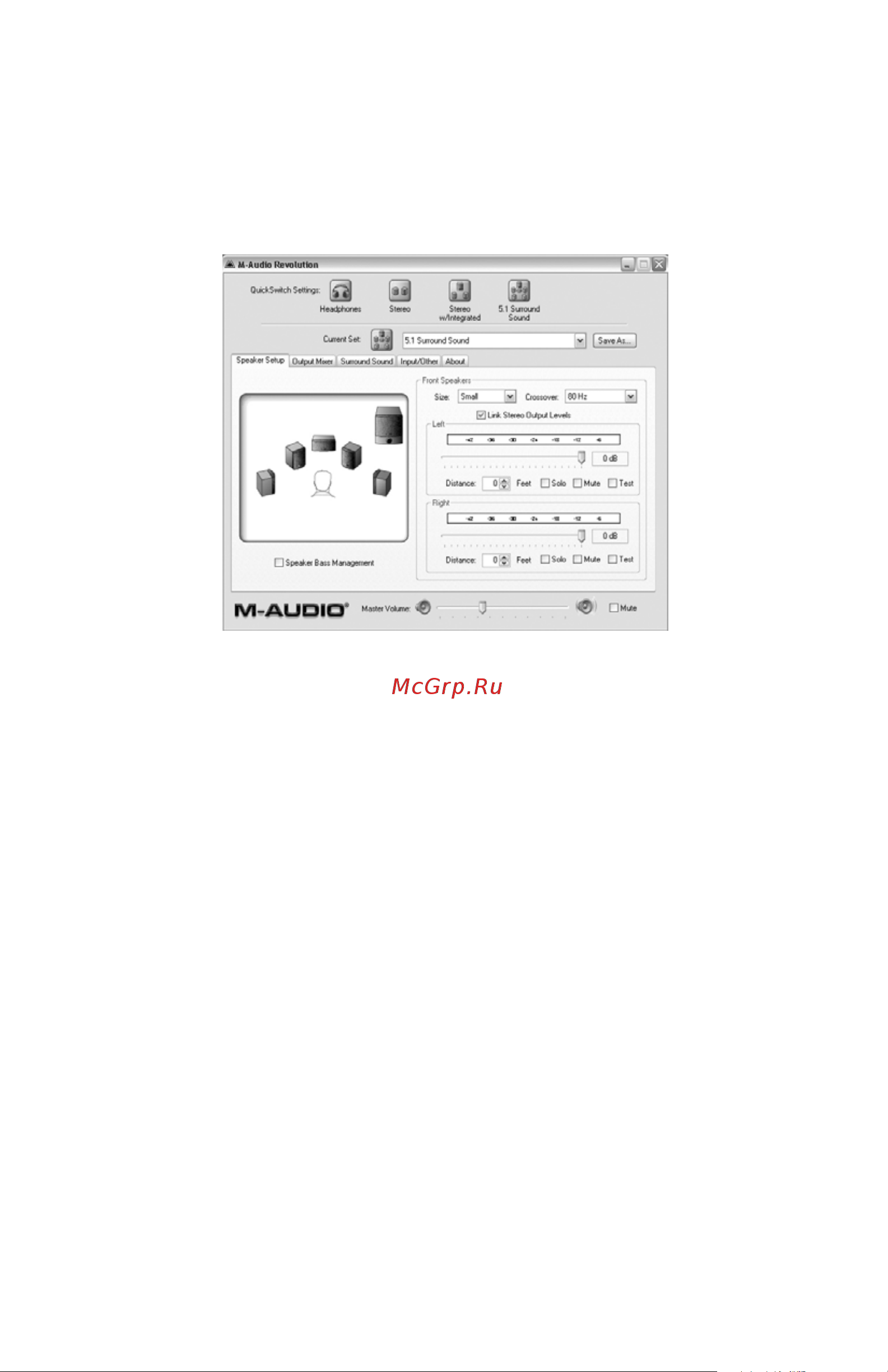 M-Audio Revolution 5.1 [22/36] Speaker setup tab