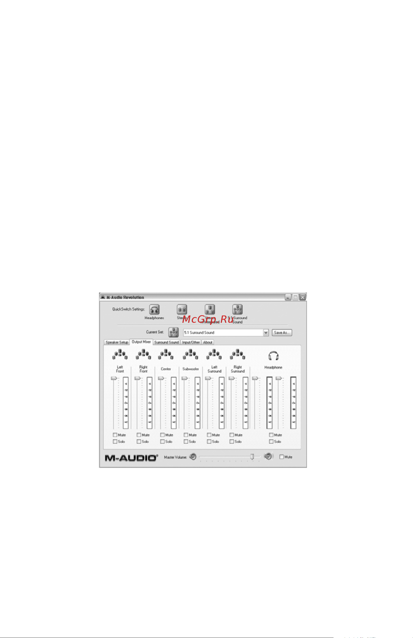 M-Audio Revolution 5.1 [24/36] Output mixer tab