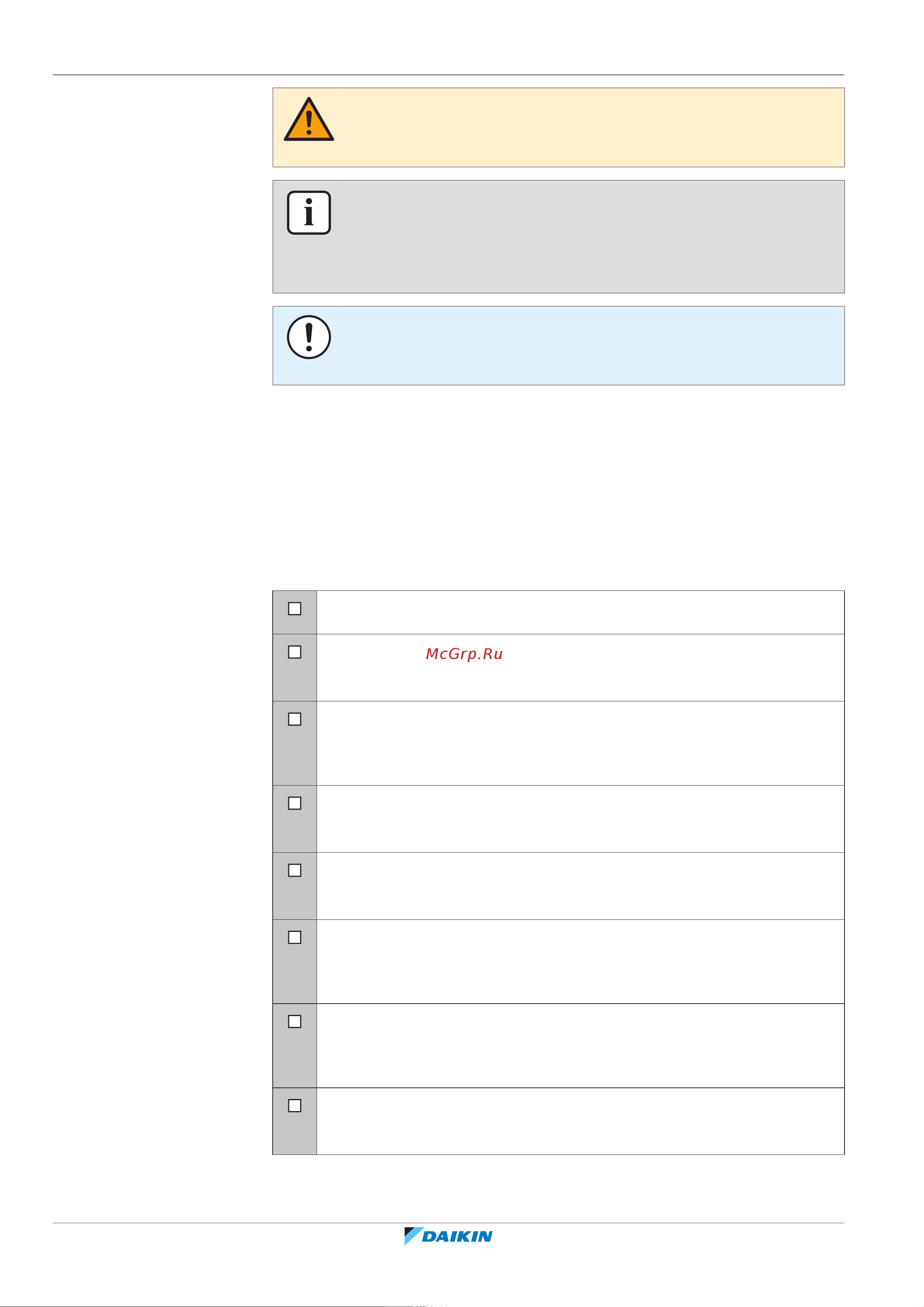 Daikin RXYTQ10U7YF [126/152] Checklist before commissioning