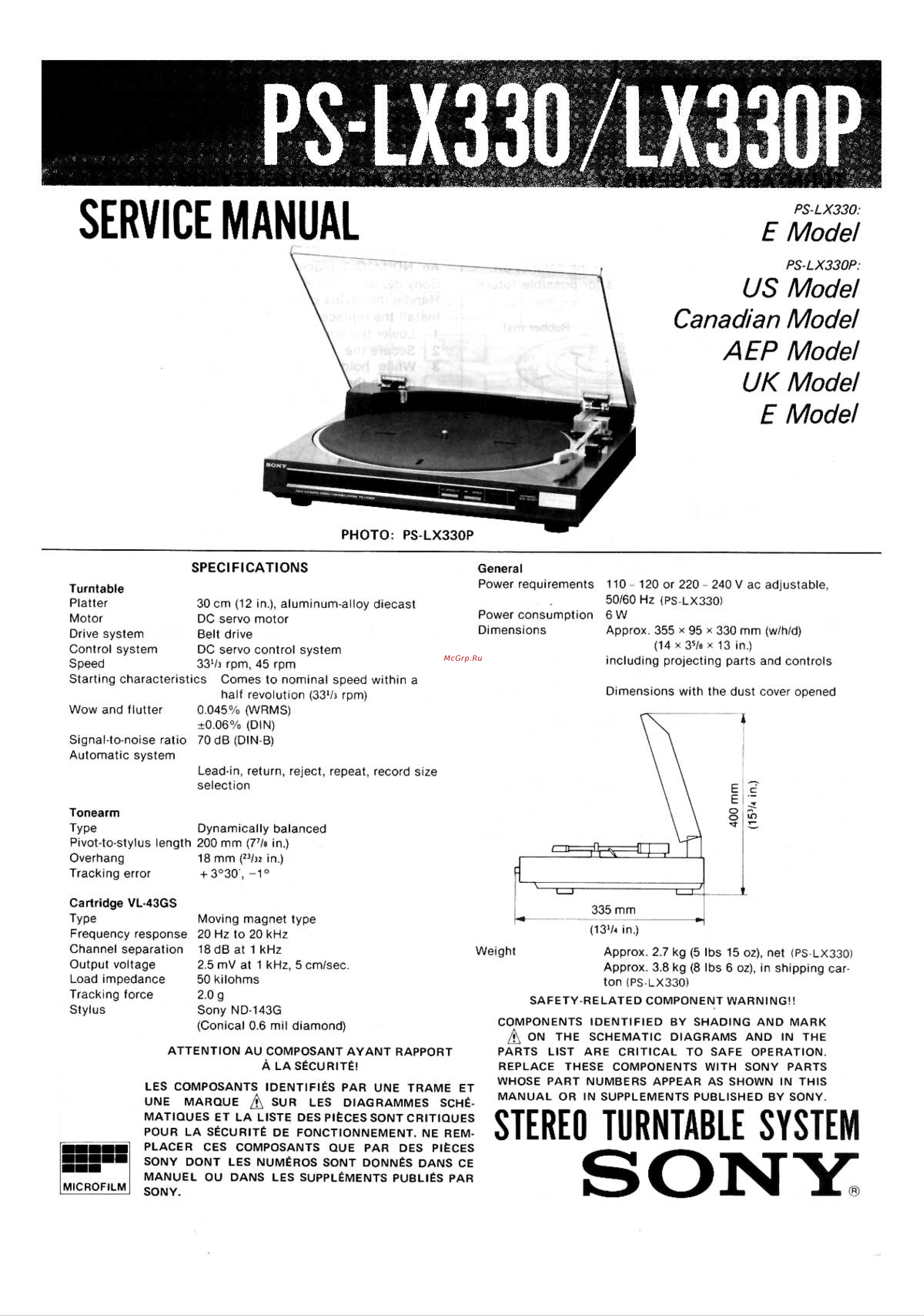 Sony PS-LX330 [2/27] Service manual
