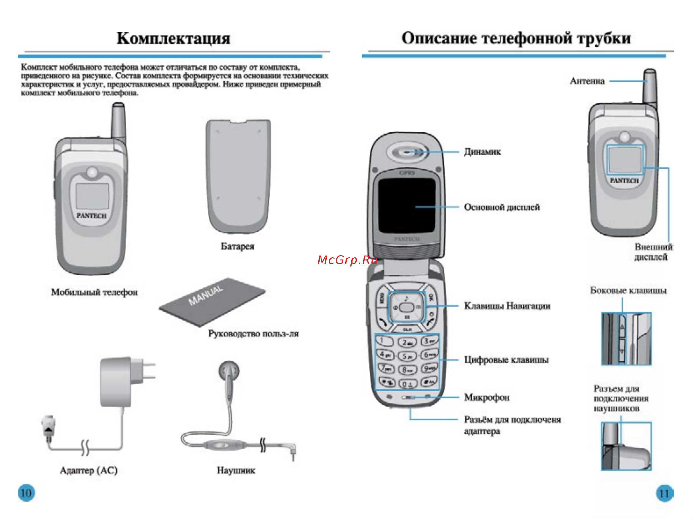 Pantech G300 [6/65] Комплектация описание телефонной трубки