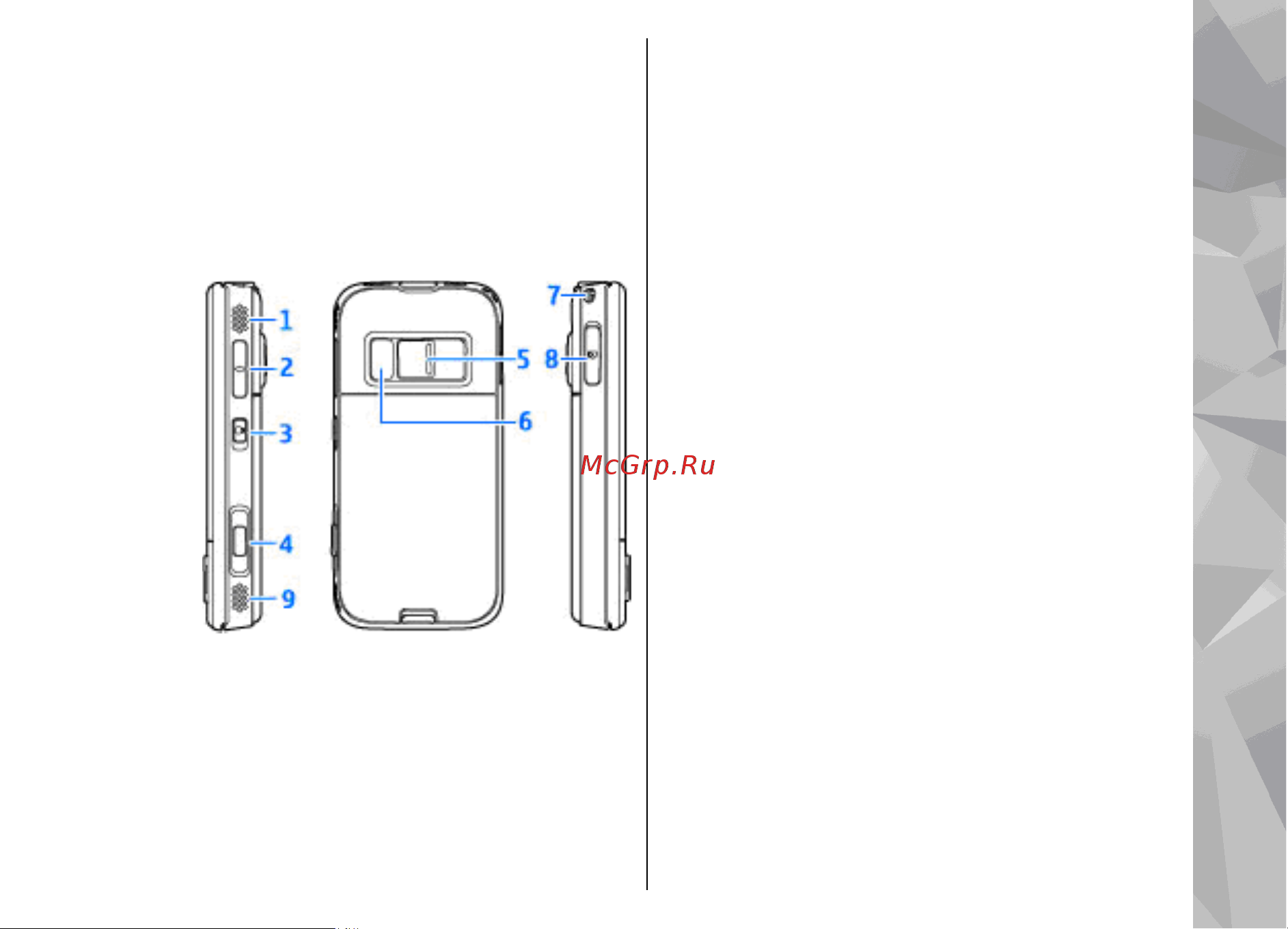 Nokia N85 [15/237] Клавиши и компоненты вид сзади и с боковых сторон