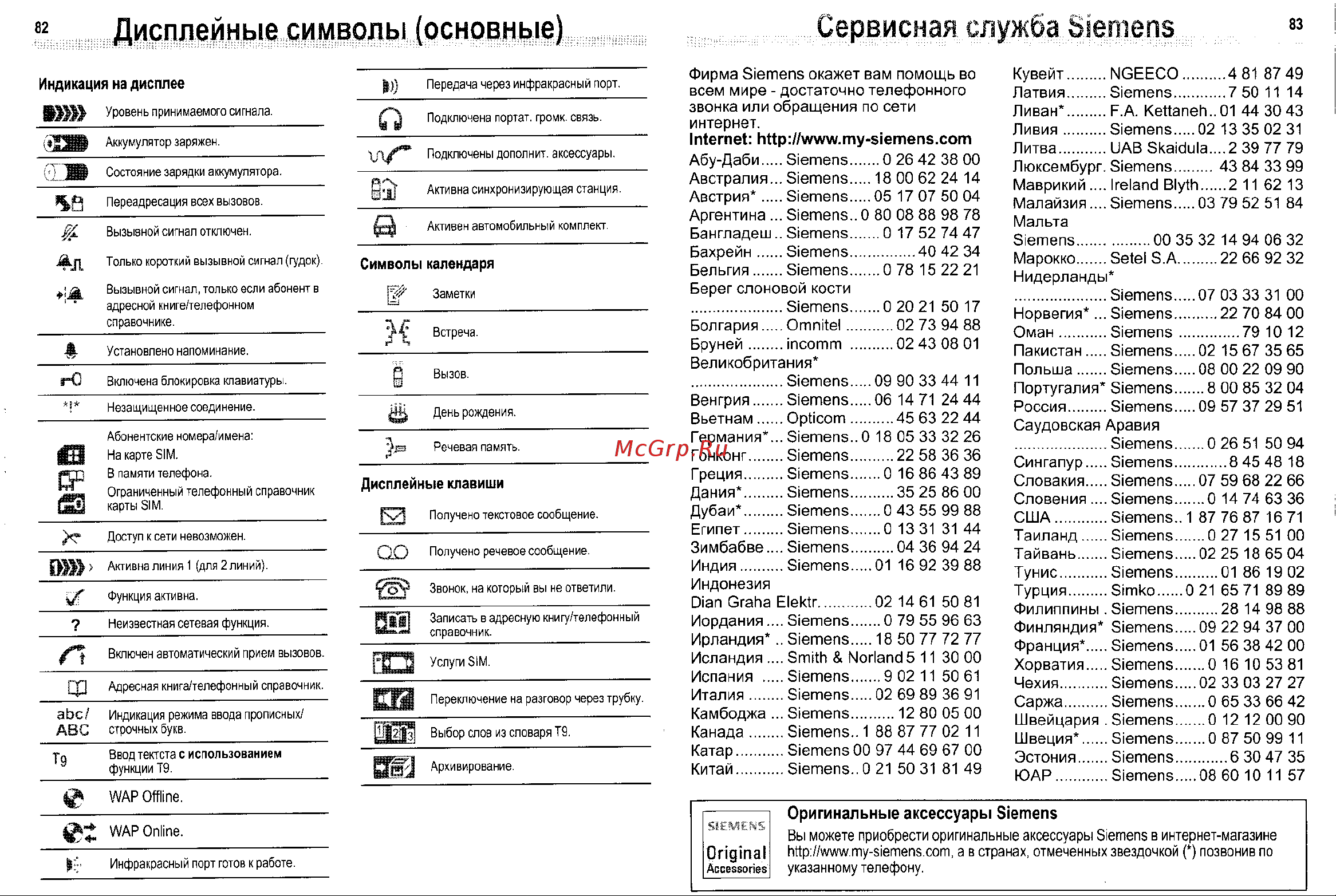 Siemens ME45 [42/47] Дисплейные символы основные сервисная служба siemens