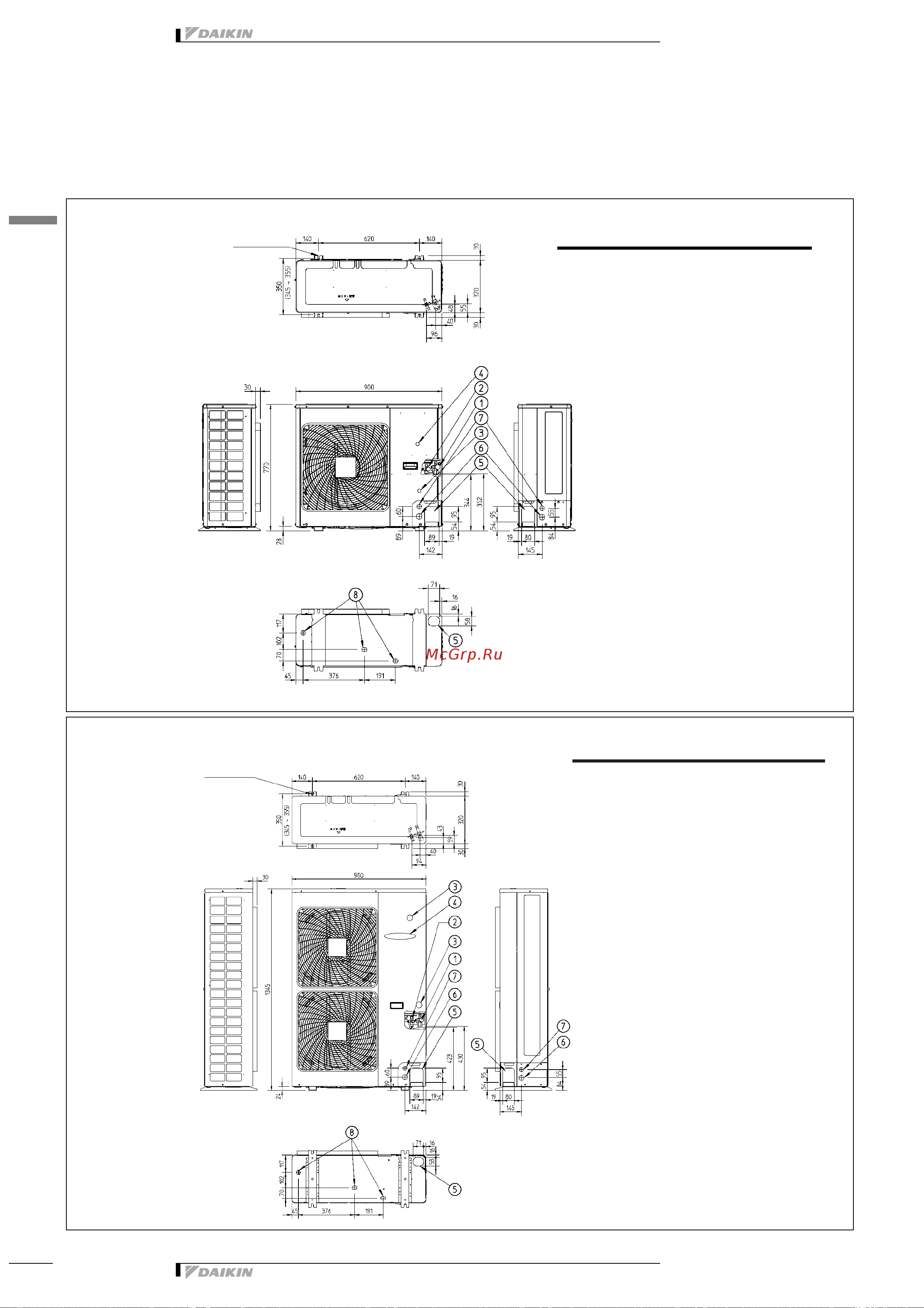 Daikin RZQ200B7W1B [30/48] Dimensional drawing centre of gravity