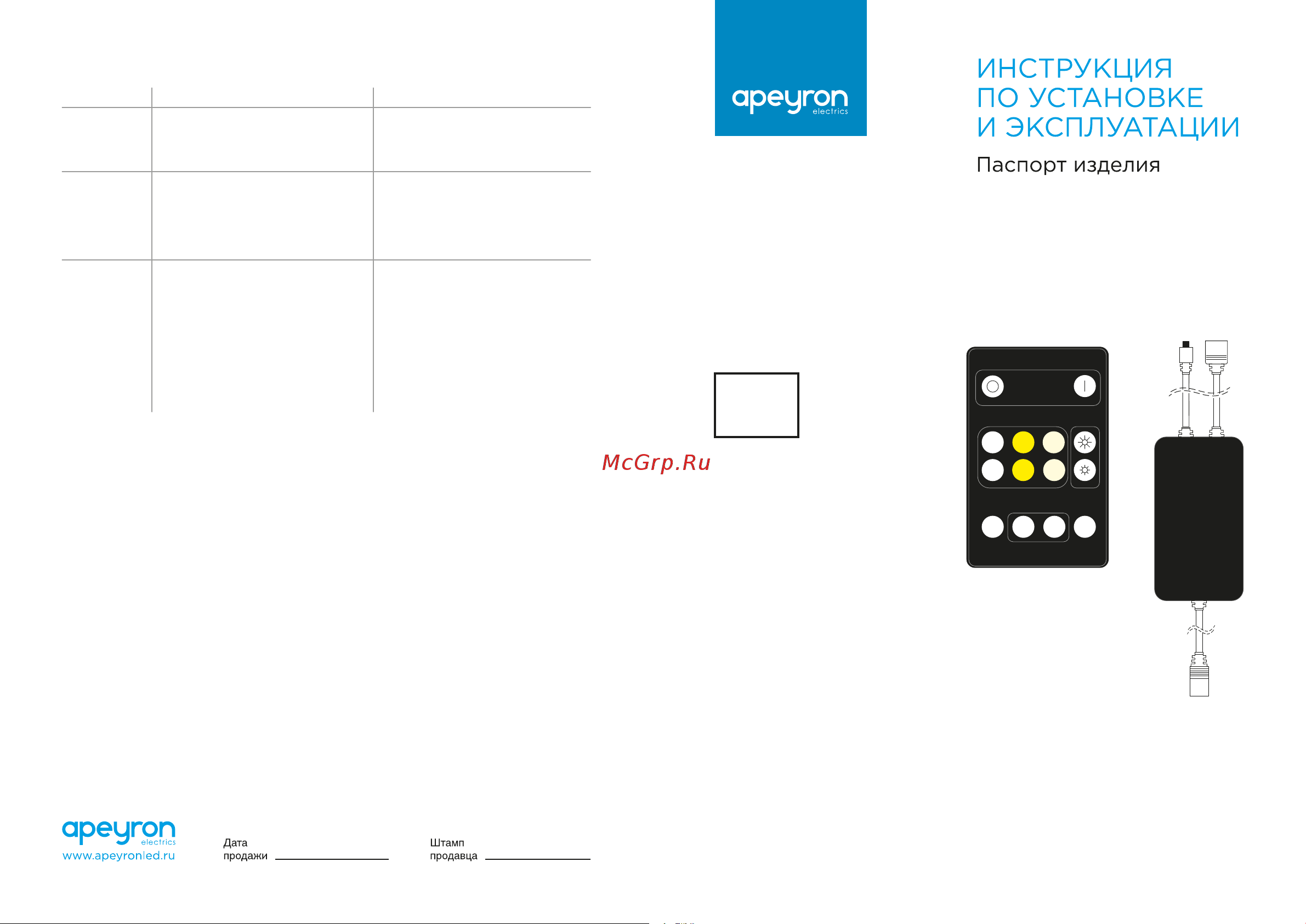 Apeyron Electrics 04-30 Инструкция по установке и эксплуатации онлайн