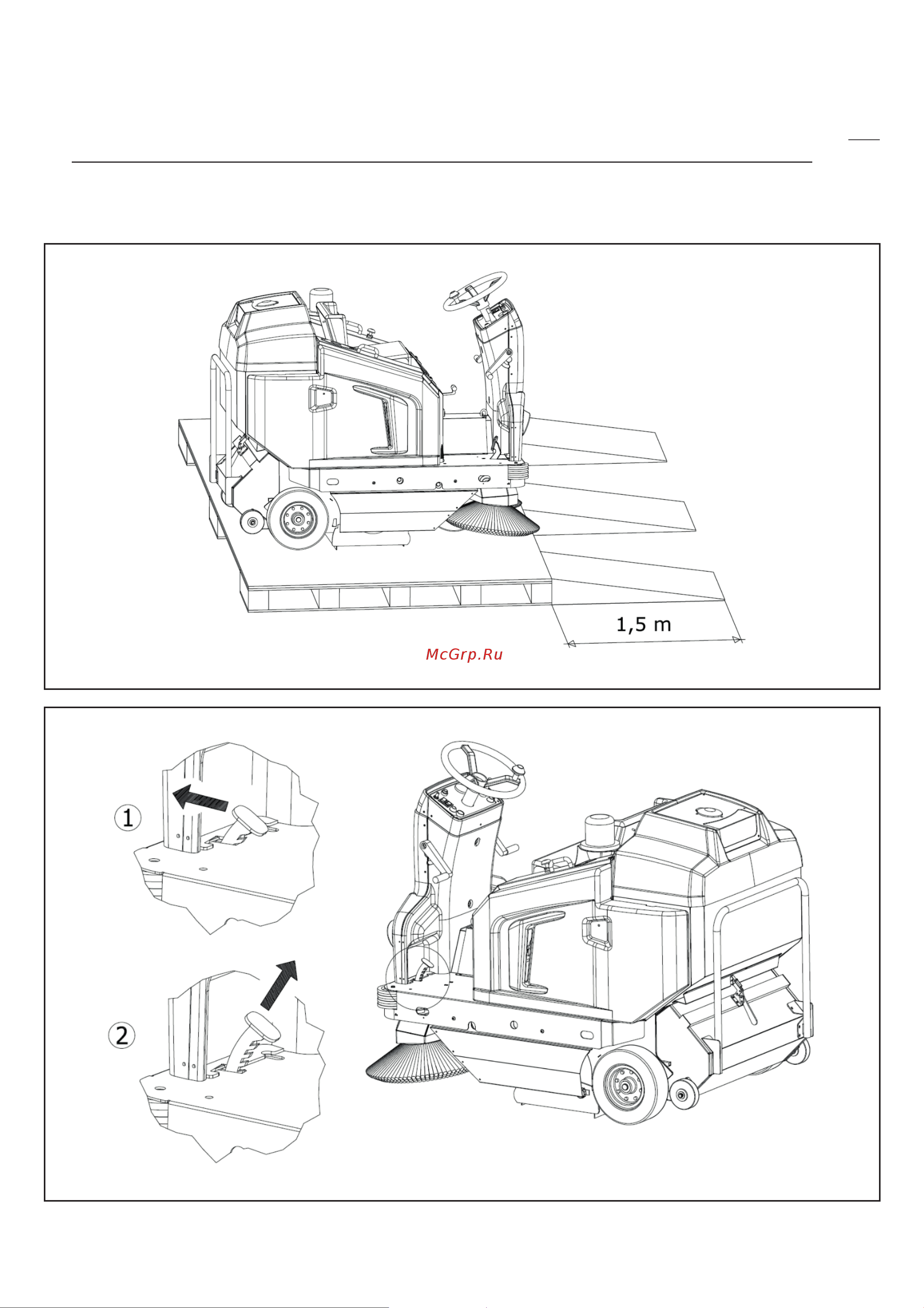 Comet CSW 1300 B 24 В 2,3 Квт [39/96] At the end of the unpacking operation take off and store the hooks eye bolts and install the right and left side brooms as shown in paragraph side broom replacement ú see chapter 13