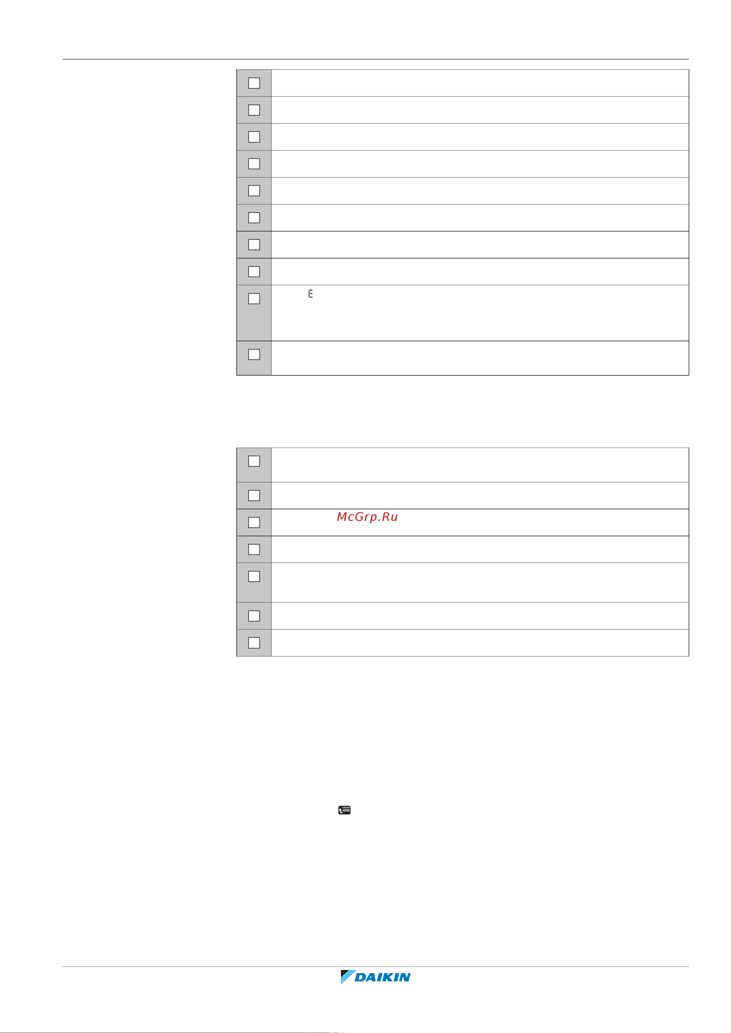 Daikin EHYHBX08AFV3 [185/252] Checklist during commissioning