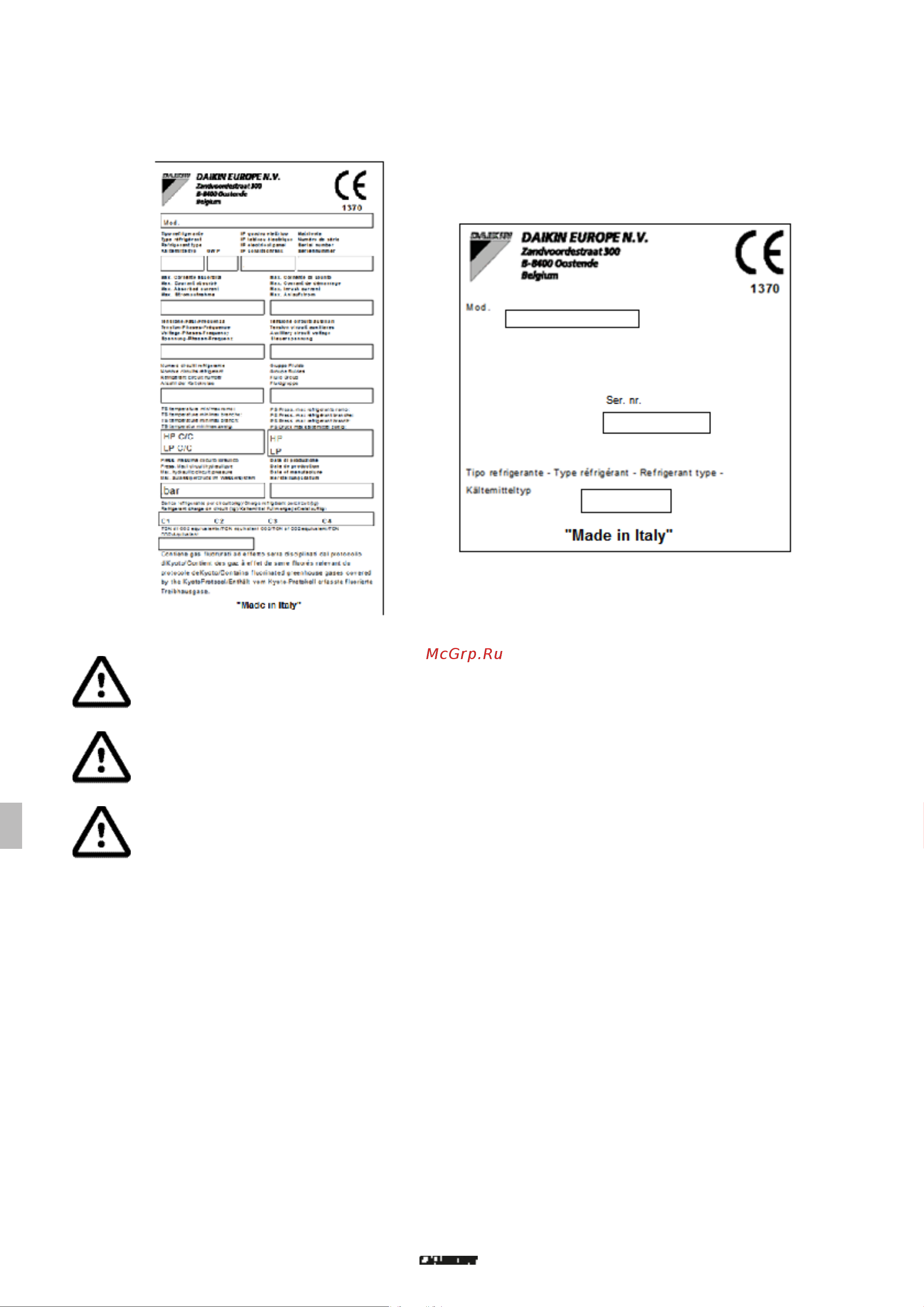 Daikin UATYA180BFC2Y1 [114/534] Étiquettes
