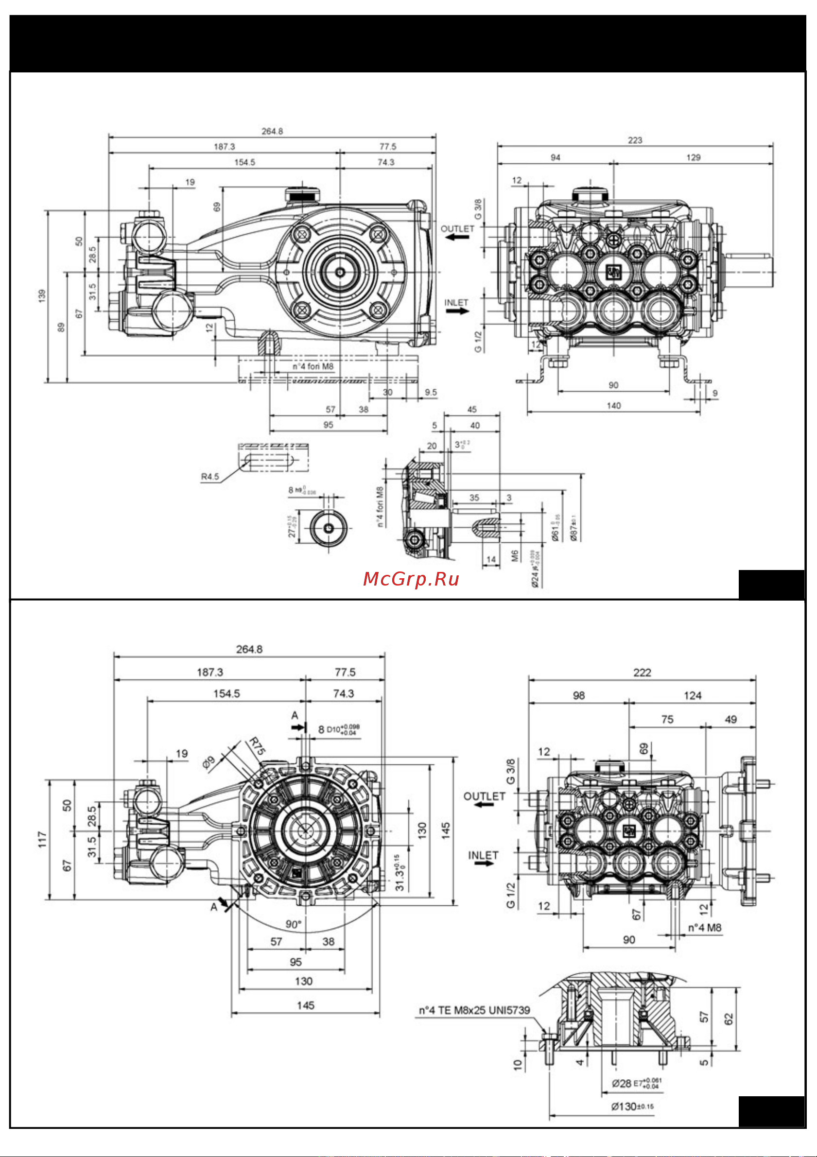 Interpump IPG C 2 W 2013 DX (1450 об/мин) [18/32] Dimensioni d ingombro overall dimensions dimensions d encombrement raumbedarf dimensiones totales dimensões