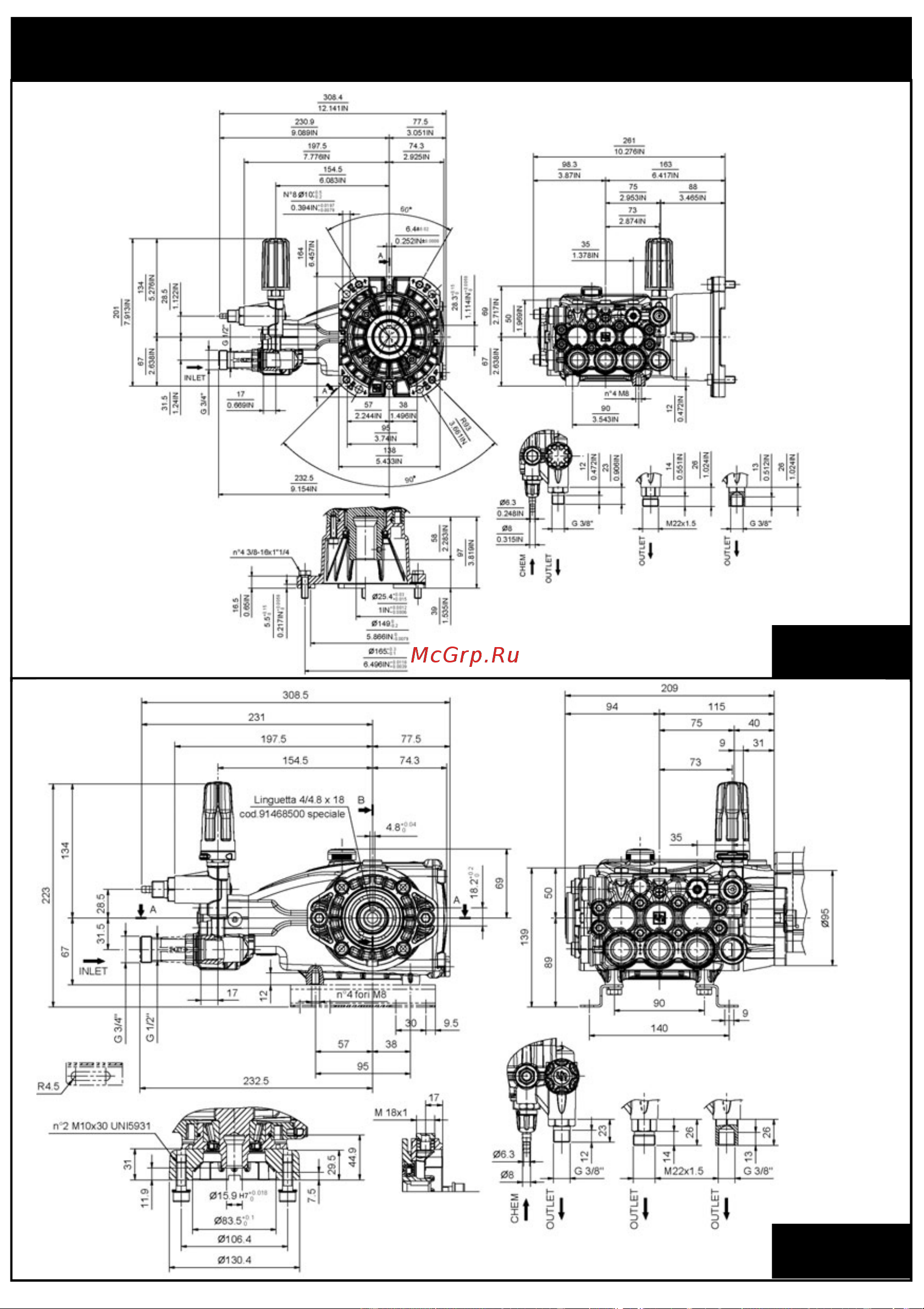 Interpump IPG C 3 W 2013 DX (1450 об/мин) [21/32] Dimensioni d ingombro overall dimensions dimensions d encombrement raumbedarf dimensiones totales dimensões