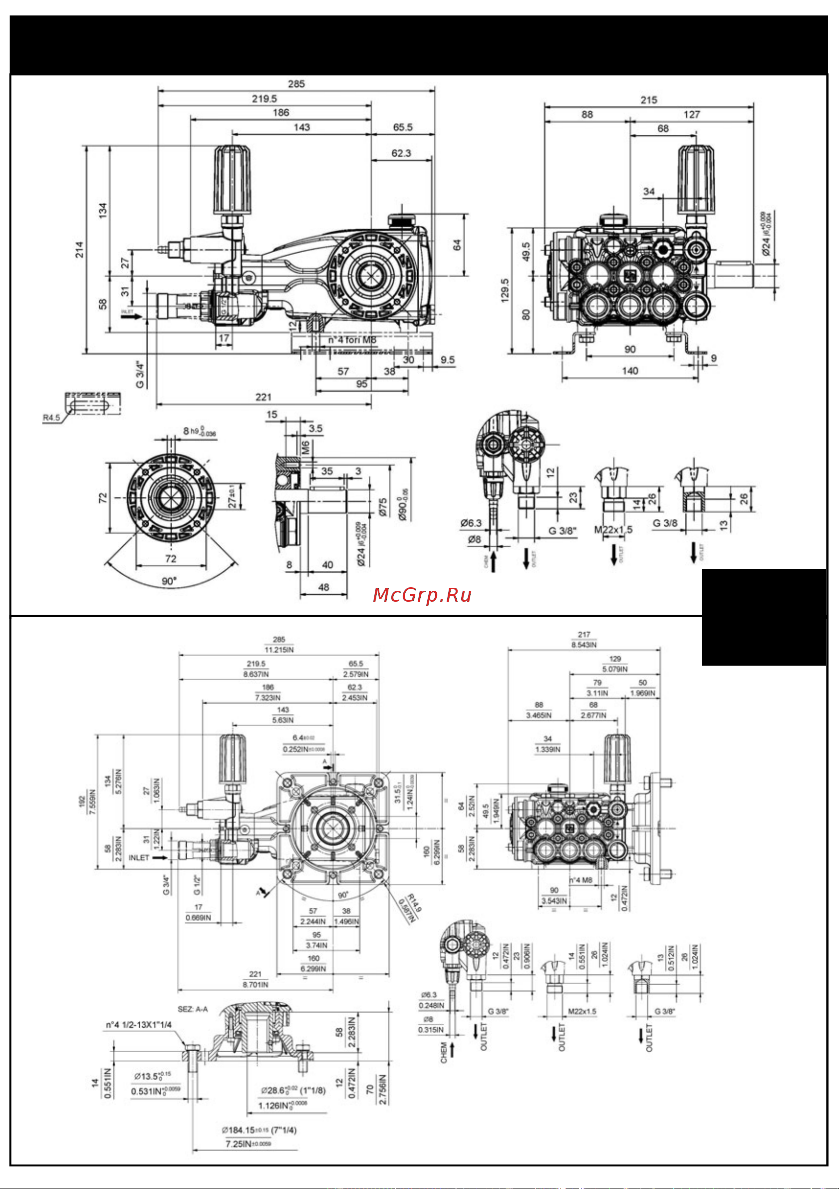Interpump IPG E3B2515 (1450 об/мин) [21/36] Dimensioni d ingombro overall dimensions dimensions d encombrement raumbedarf dimensiones totales dimensões