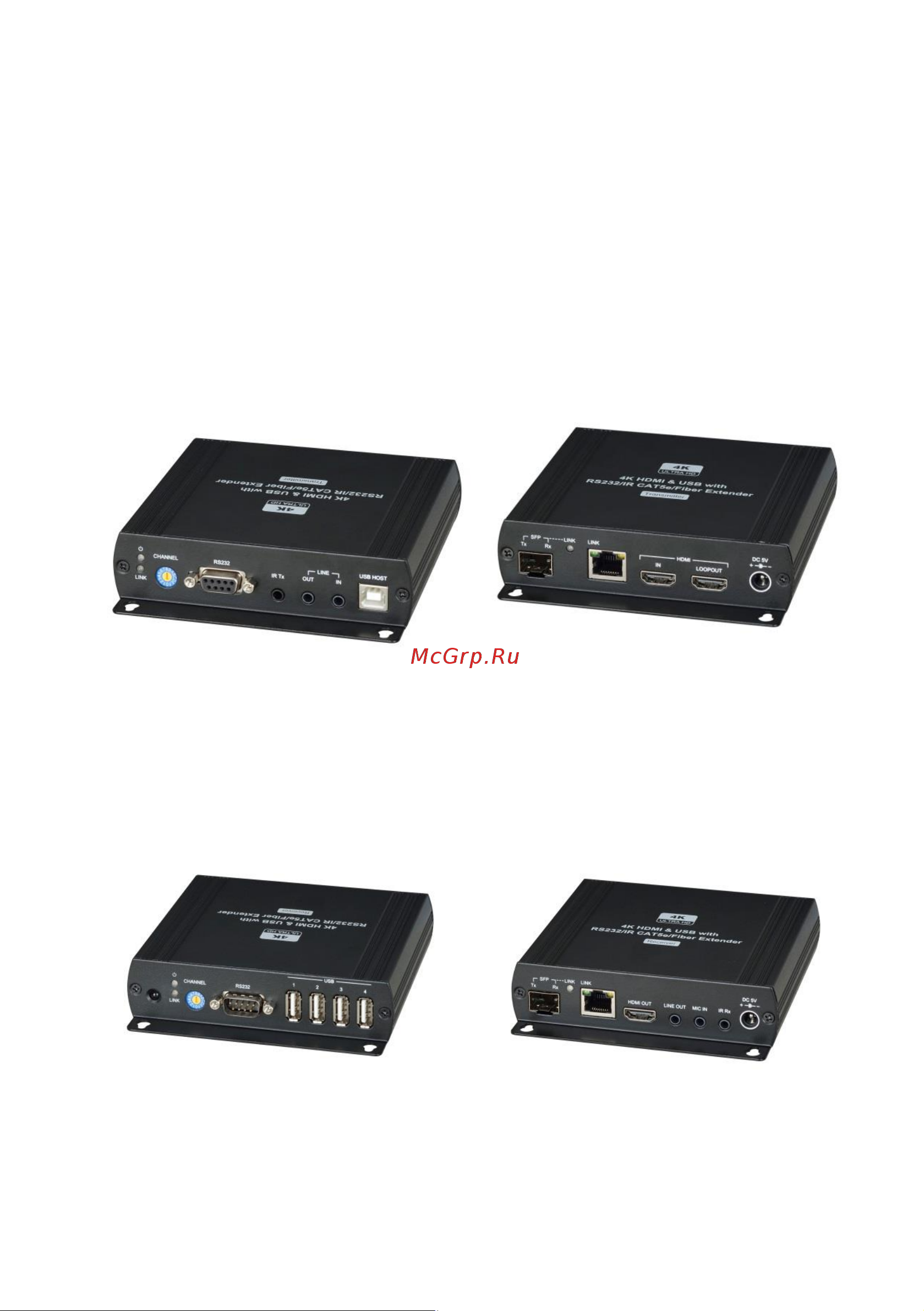SC&T HKM01-4K по Ethernet до 140 м (CAT5e), до 150 м (CAT6) для передачи HDMI (1.4, до 4K(30Гц), USB, аудио, RS232 и сигнал ИК управления sct1177 [3/13] Внешний вид и описание элементов