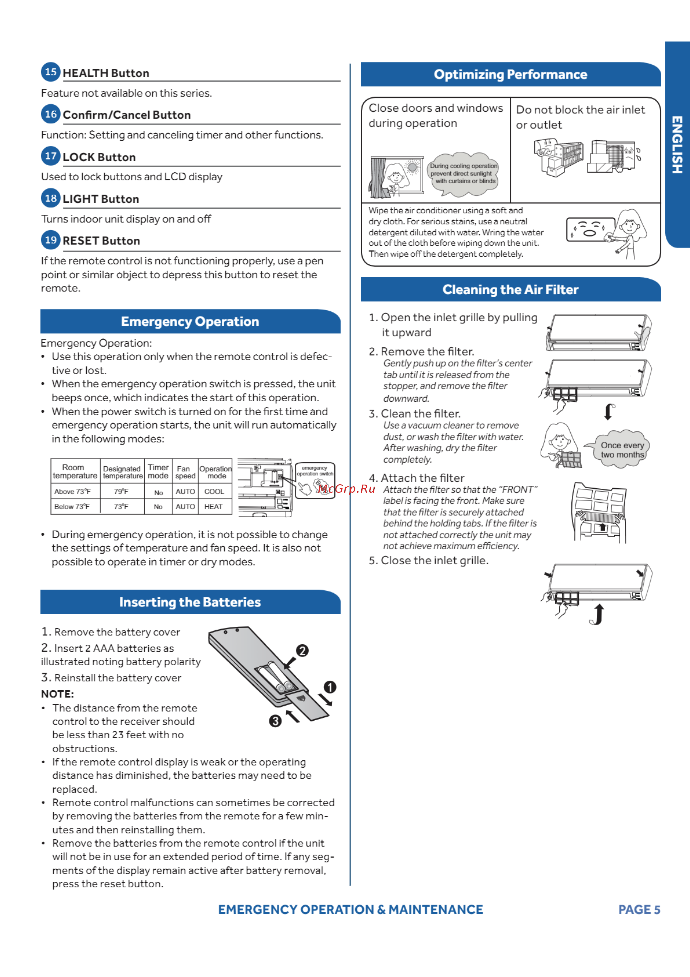 Haier AW18LC2VHA [5/8] Cleaning the air filter