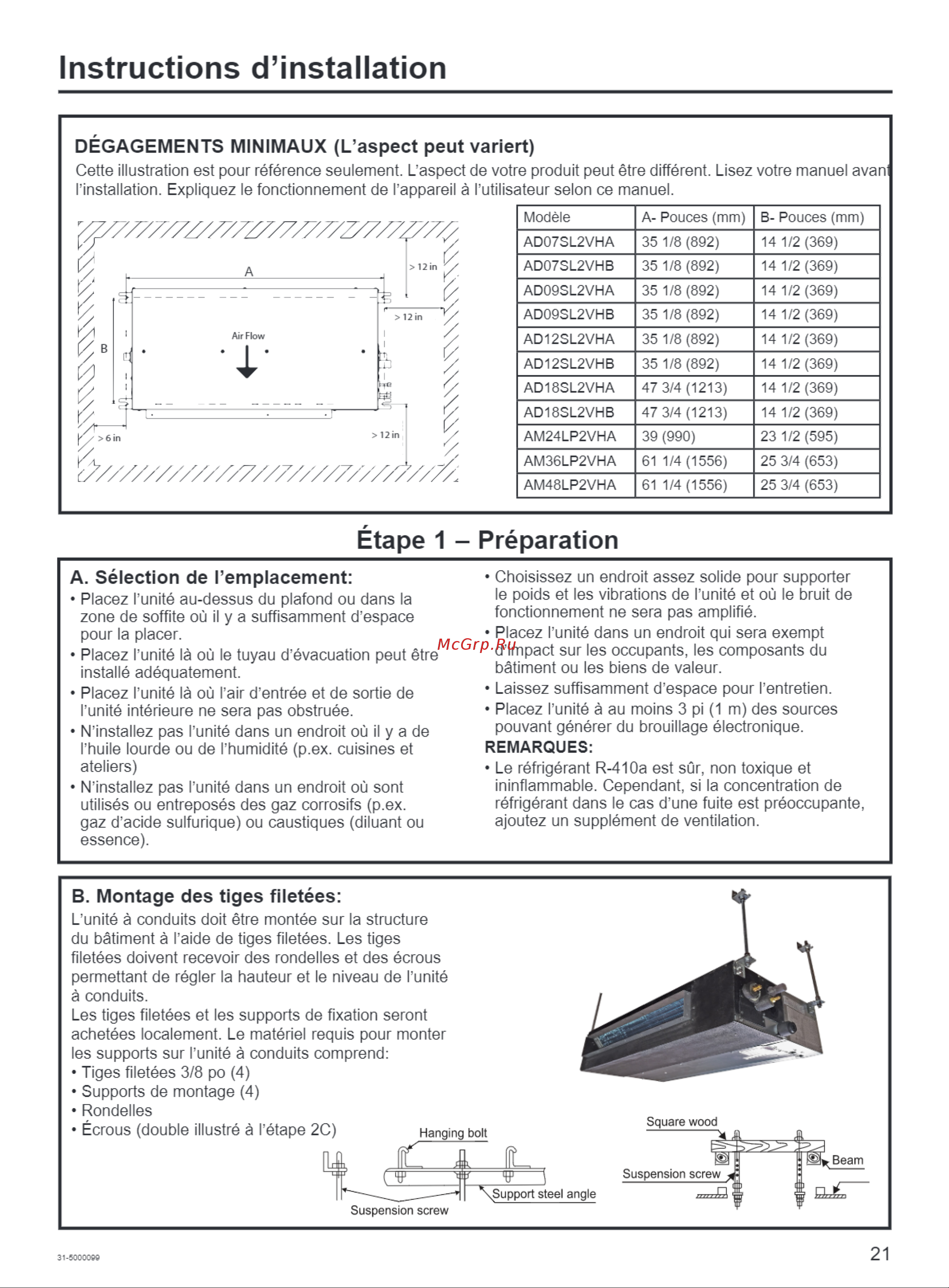 Haier AD07SL2VHA [21/38] Instructions d installation