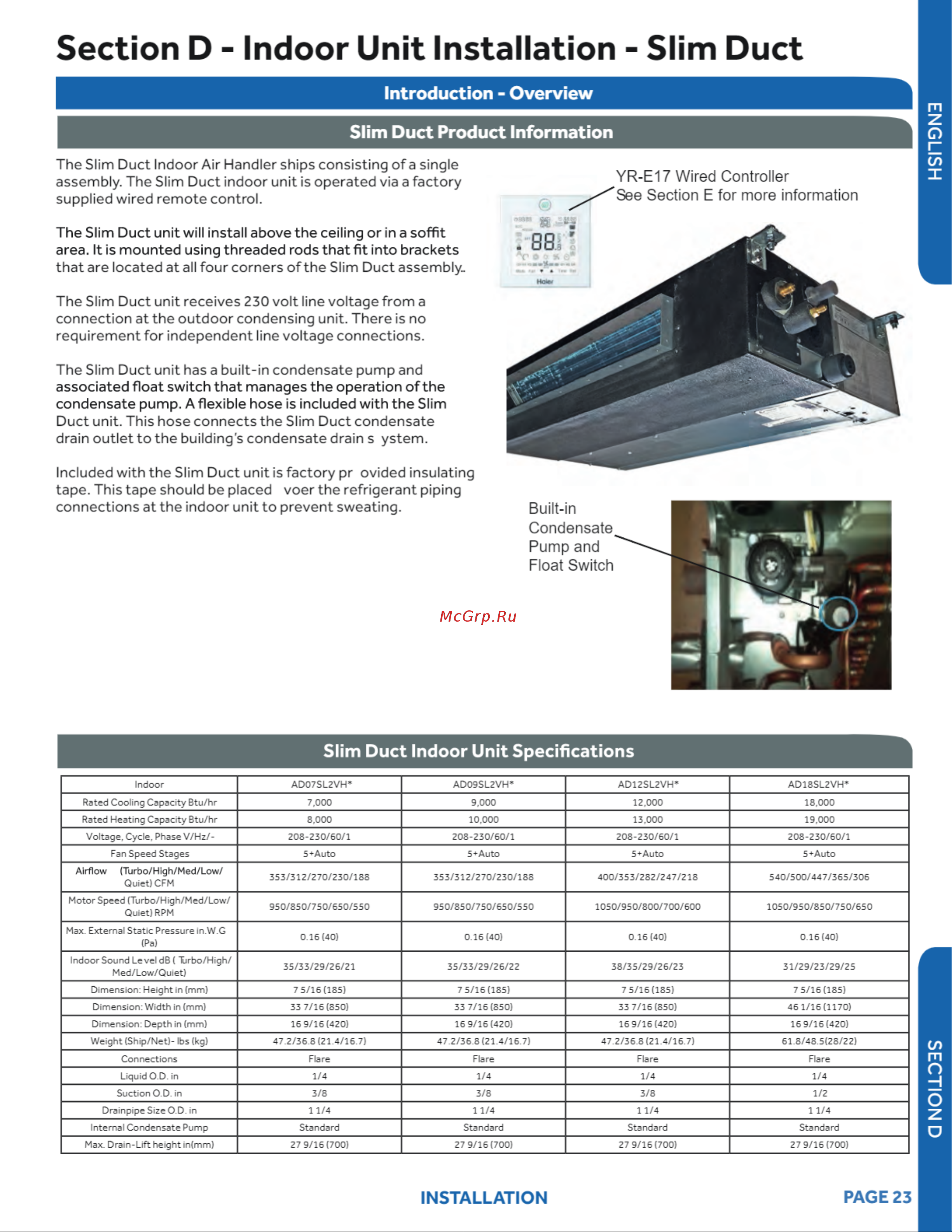 Haier 1U18LC2VHA [23/42] Section d indoor unit installation slim duct