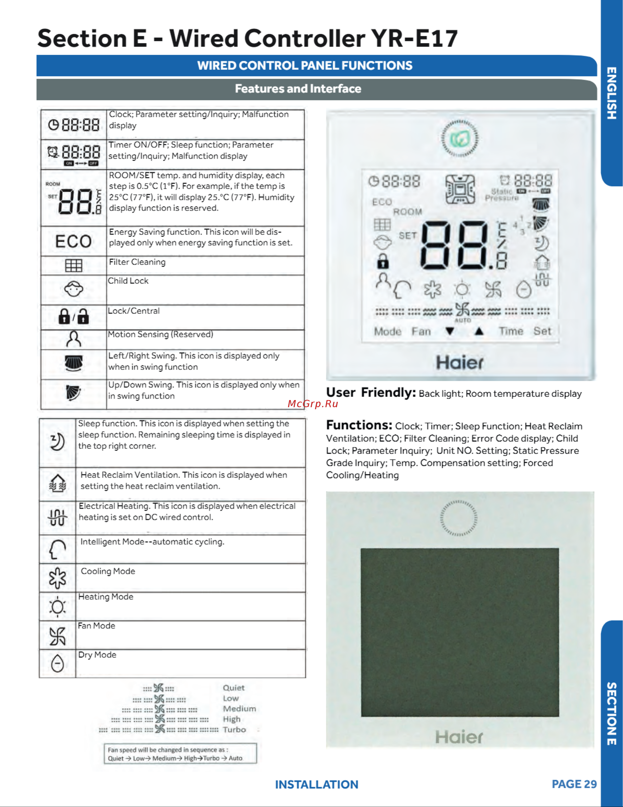Haier 1U18LC2VHA [29/42] Section e wired controller yr e17