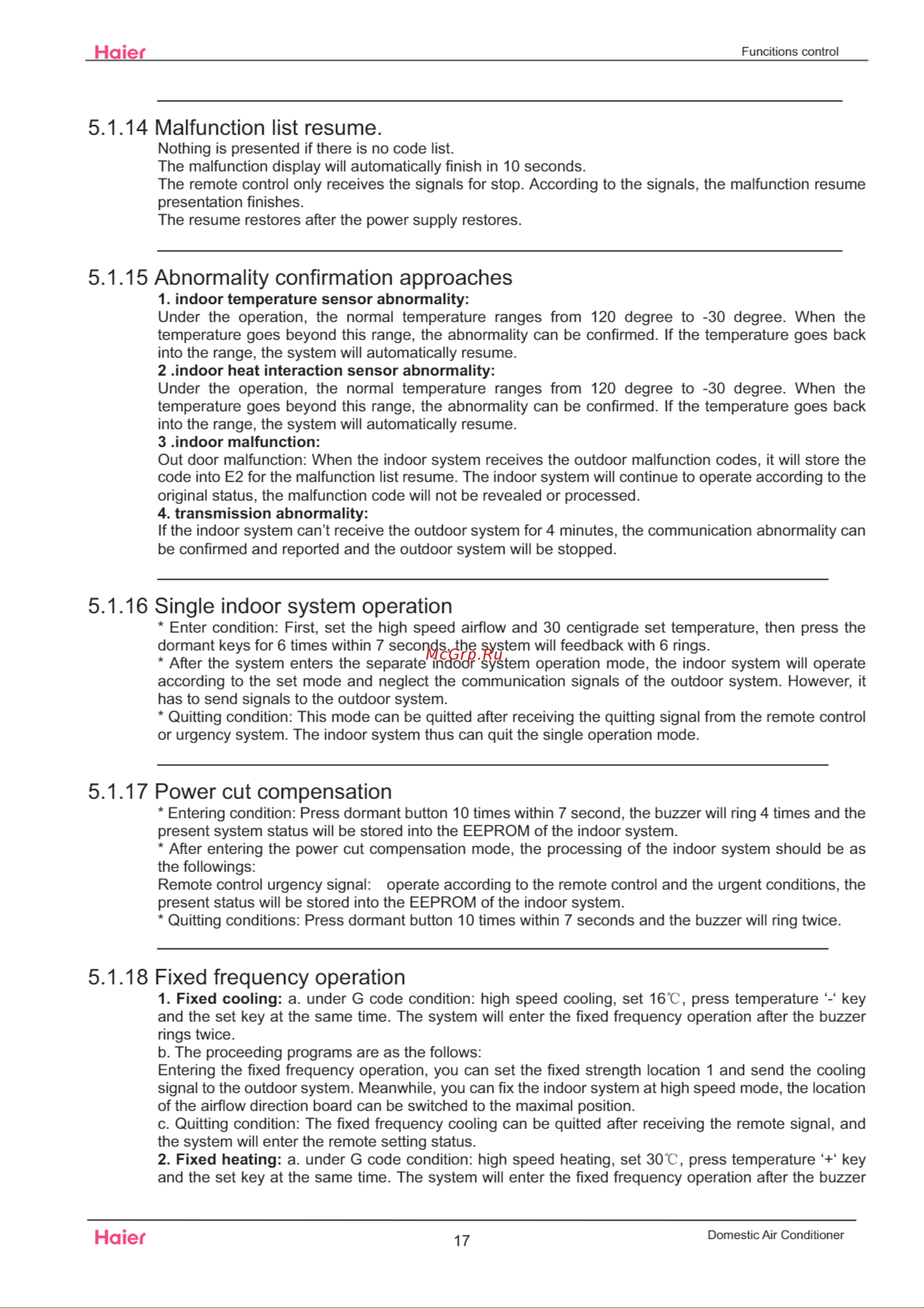 Haier 1U12EH1ERA [20/109] Malfunction list resume