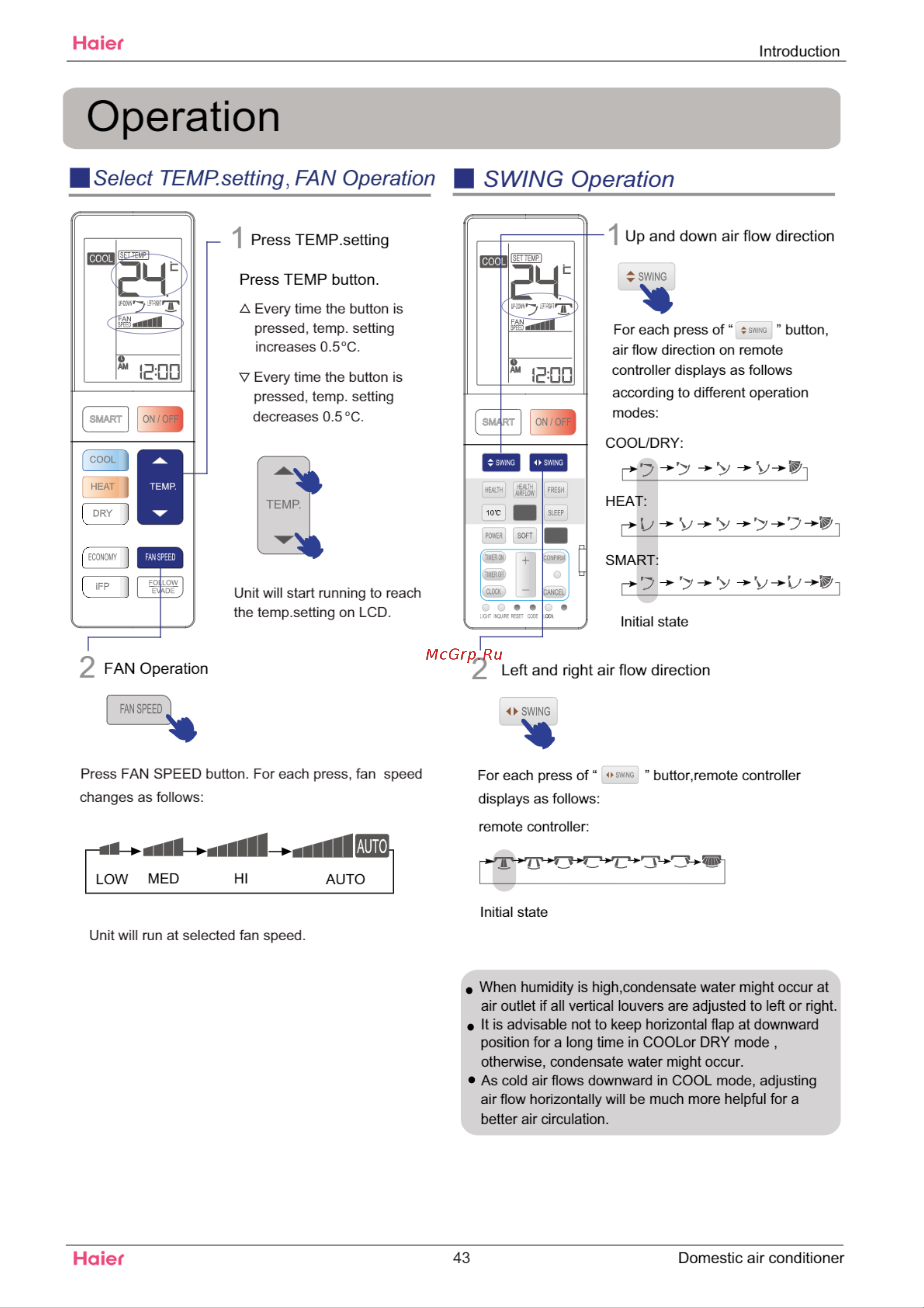 Haier AS09SH1ERA [46/109] Select tempsetting fan operation swing operation