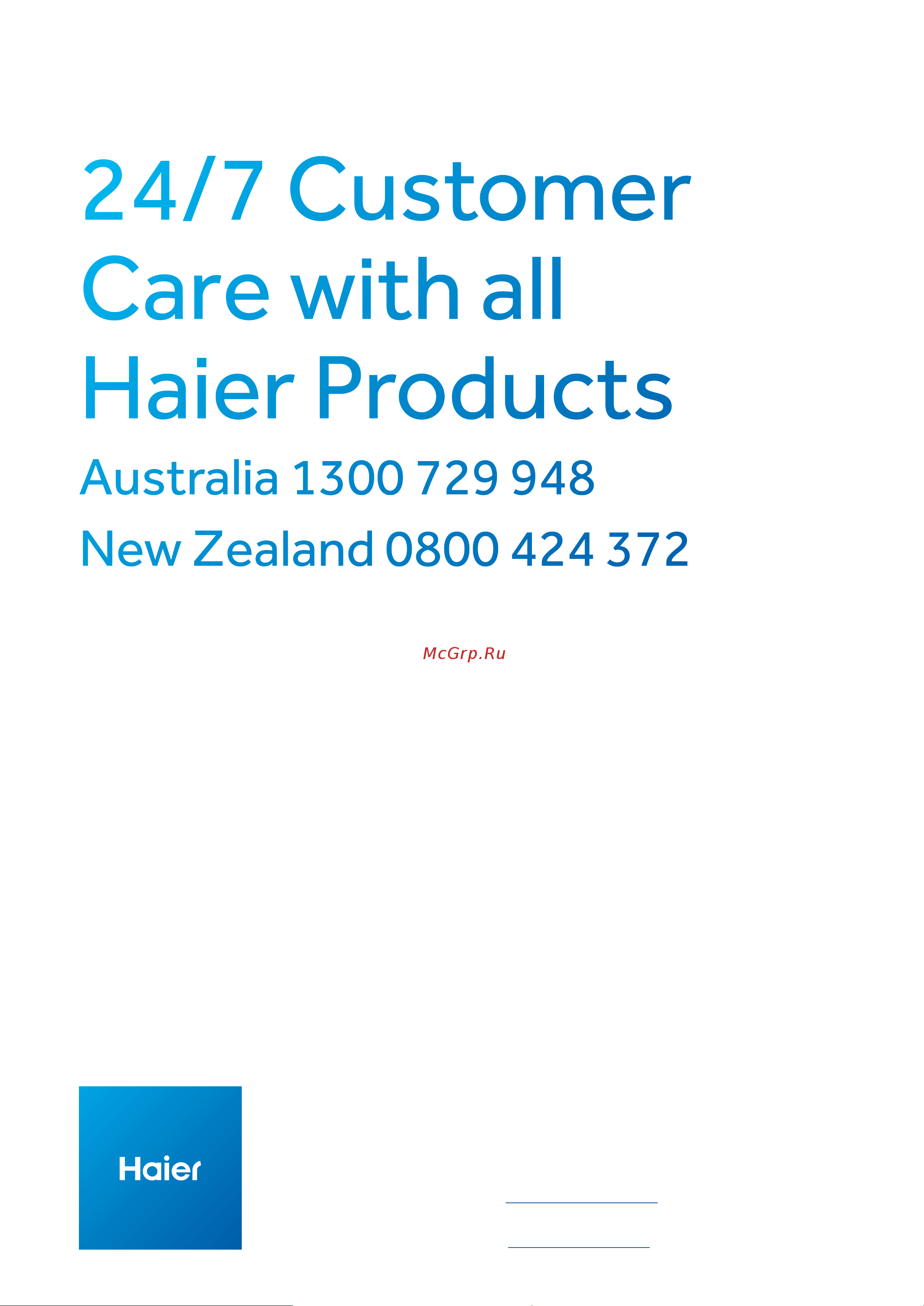 Haier ABH140K1ERG [16/16] Sales desk australia 1300 302 132 new zealand 0800 372 775