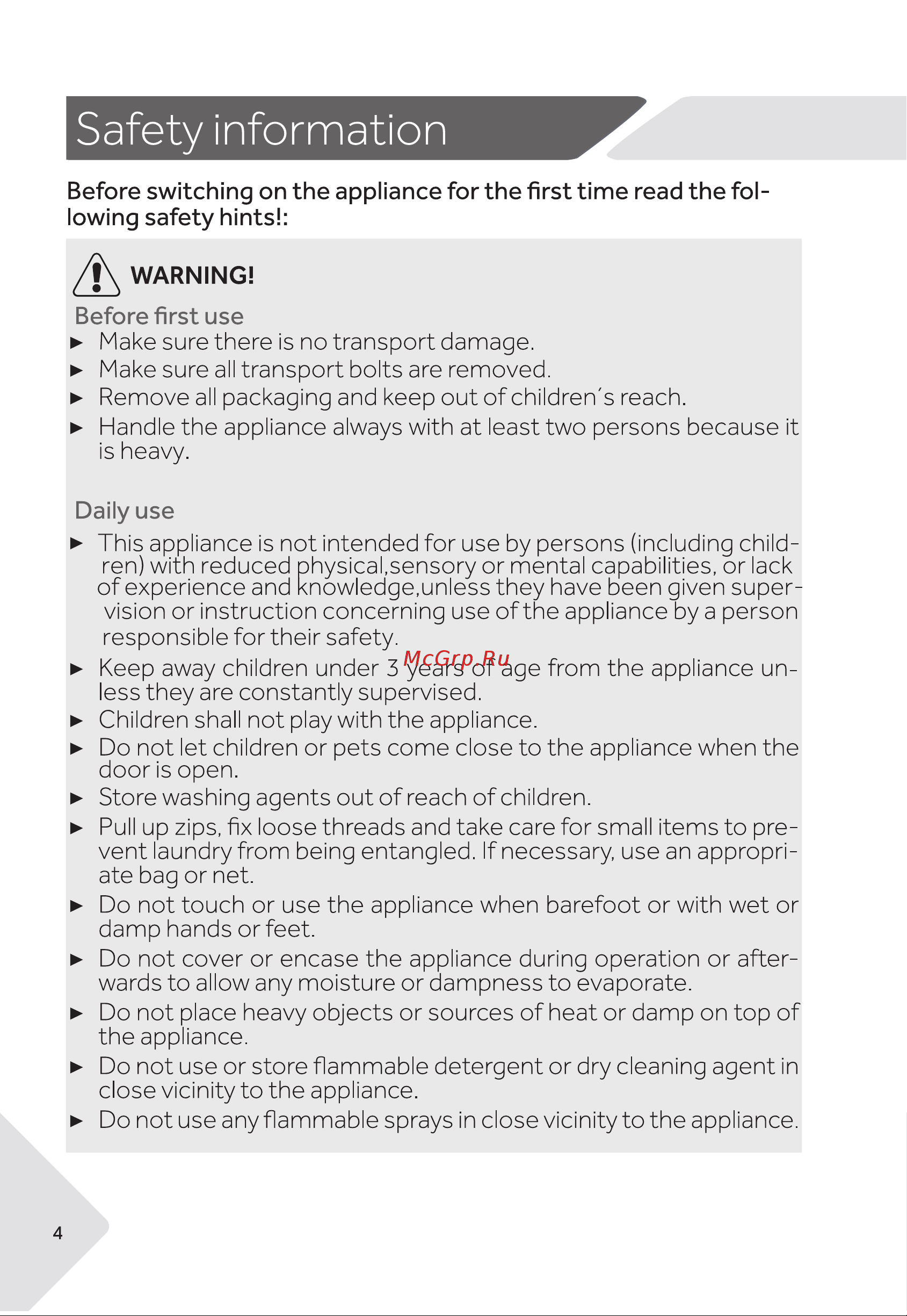Haier HWX8040DW1 [4/40] Safety information